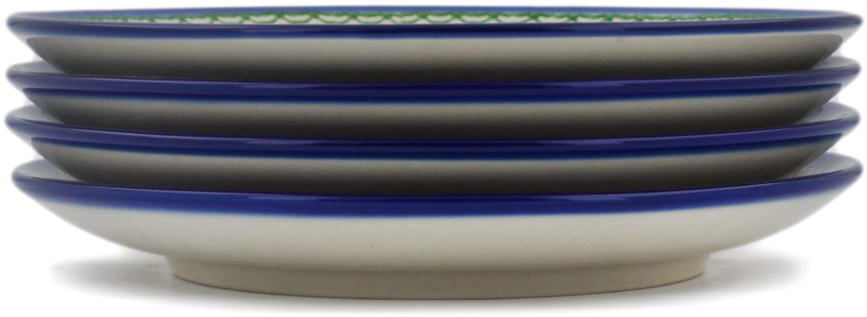 Authentic Polish Pottery Plates Set of 4 - Handmade Spring Flowers Design - Includes Certificate of Authenticity - Perfect for Dining, Gifts & Home Decor