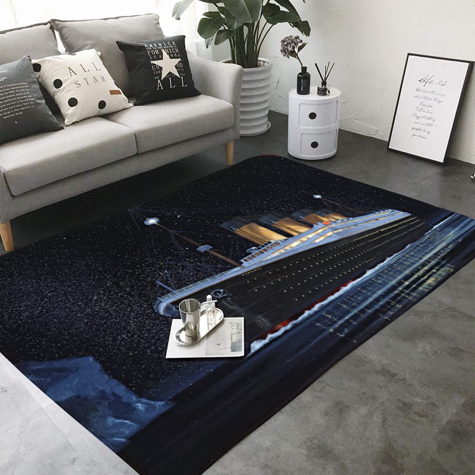 XYHH Titanic Love Print Area Rug - Soft Non-Slip 39x60in White Rug for Living Room, Bedroom, Dining Room, Office & Playroom - Perfect for Family Game Nights, Study Sessions & Home Decor