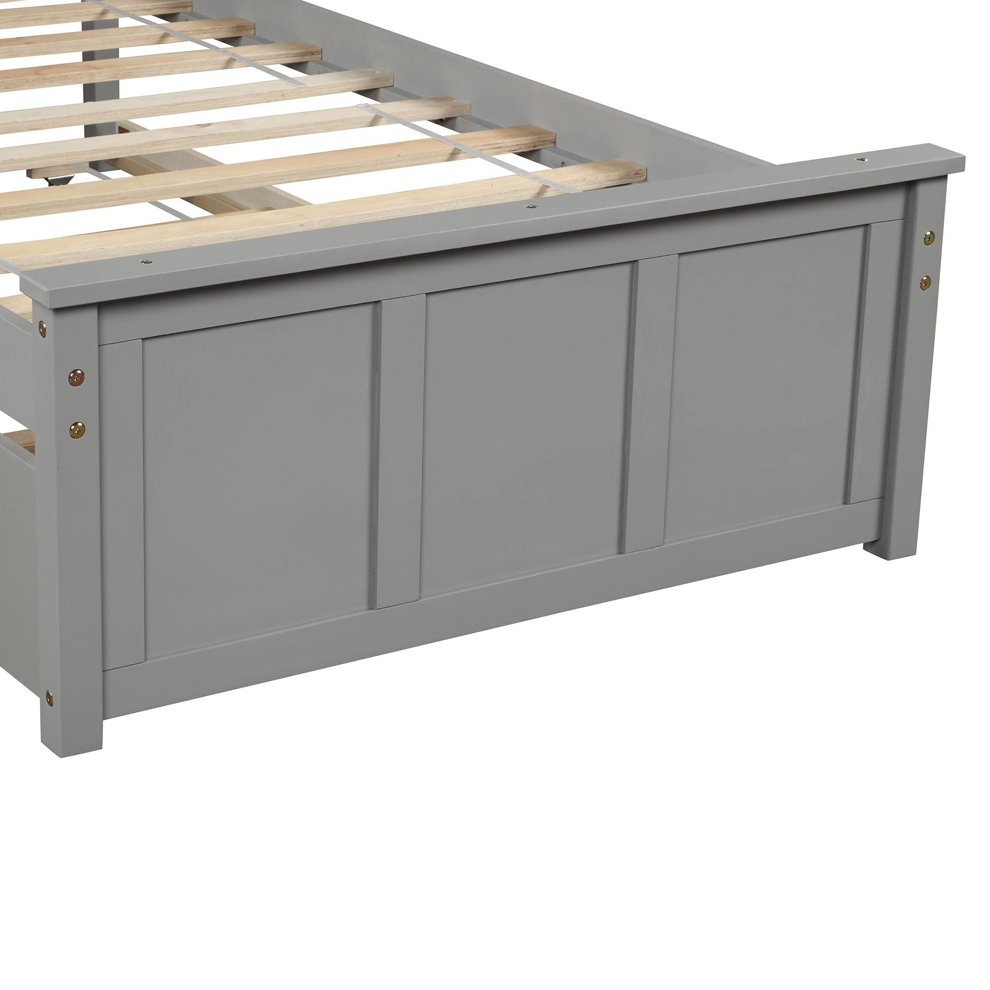 Twin Size Platform Bed with Trundle - Solid Wood Bed Frame with Headboard & Underbed Storage, Wood Slat Support (No Box Spring Needed), Gray - Perfect for Kids' Rooms, Guest Bedrooms & Small Spaces