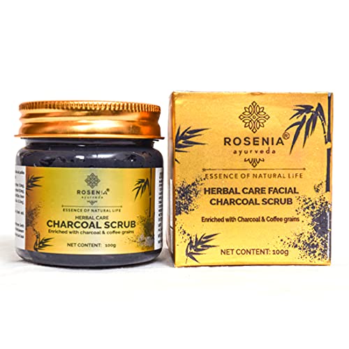 Rosenia Ayurveda Charcoal & Coffee Face Scrub 100g - Deep Cleansing Exfoliator for Blackheads & Acne - Perfect for Daily Skincare Routine & Spa Treatments