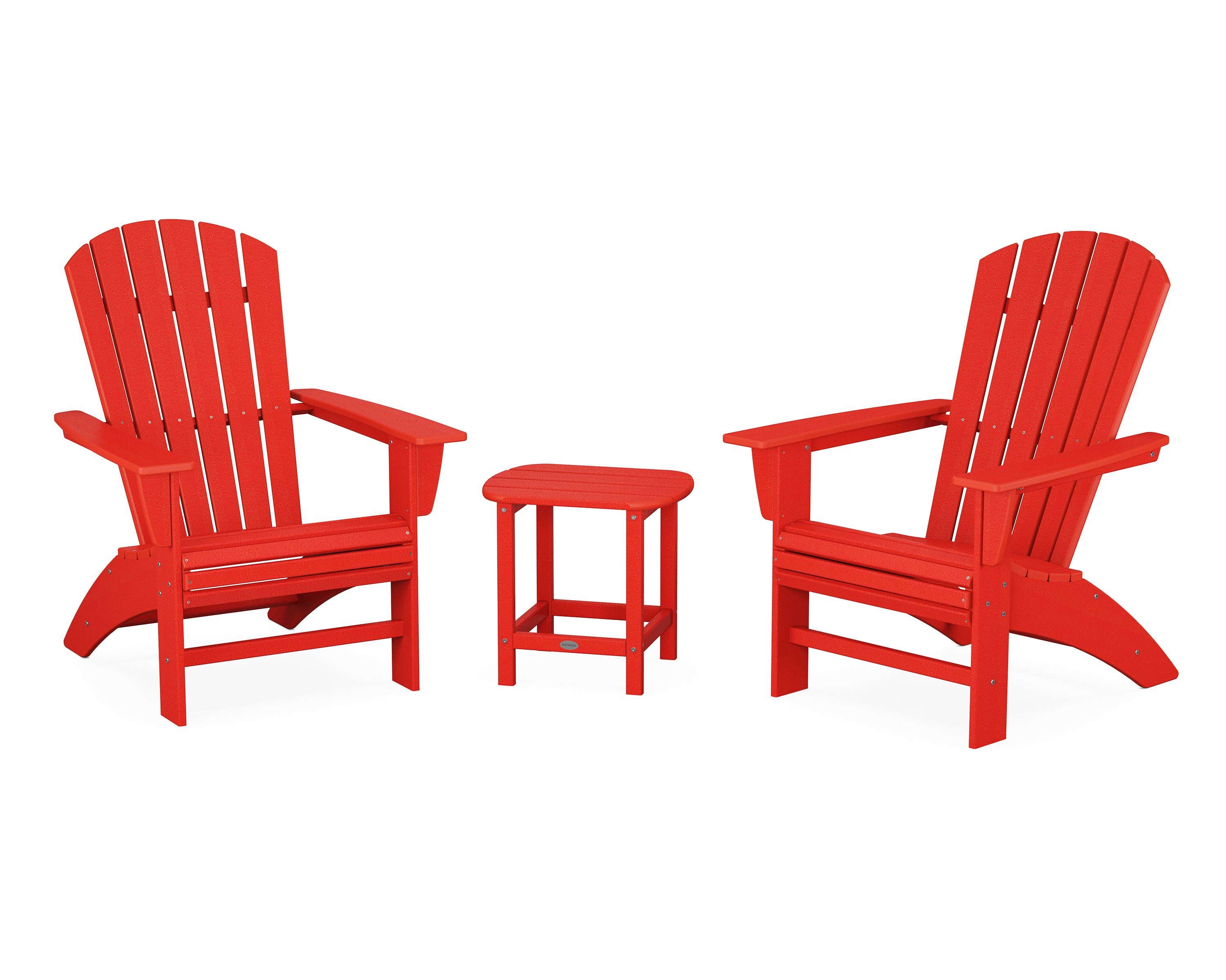 POLYWOOD Nautical 3-Piece Curveback Adirondack Chair Set - Outdoor Patio Furniture for Beach, Poolside & Garden Relaxation