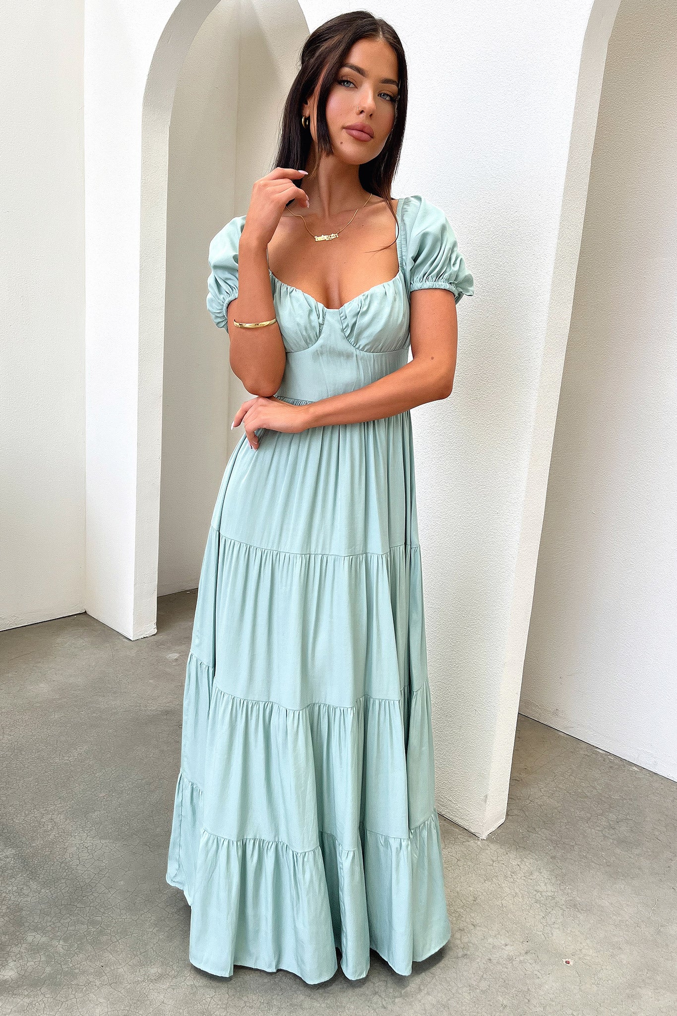 Levona Women's Maxi Dress - Flowy Long Boho Dress with V-Neck & Side Slits, Sage Green - Perfect for Beach Vacations, Summer Outings & Casual Wear