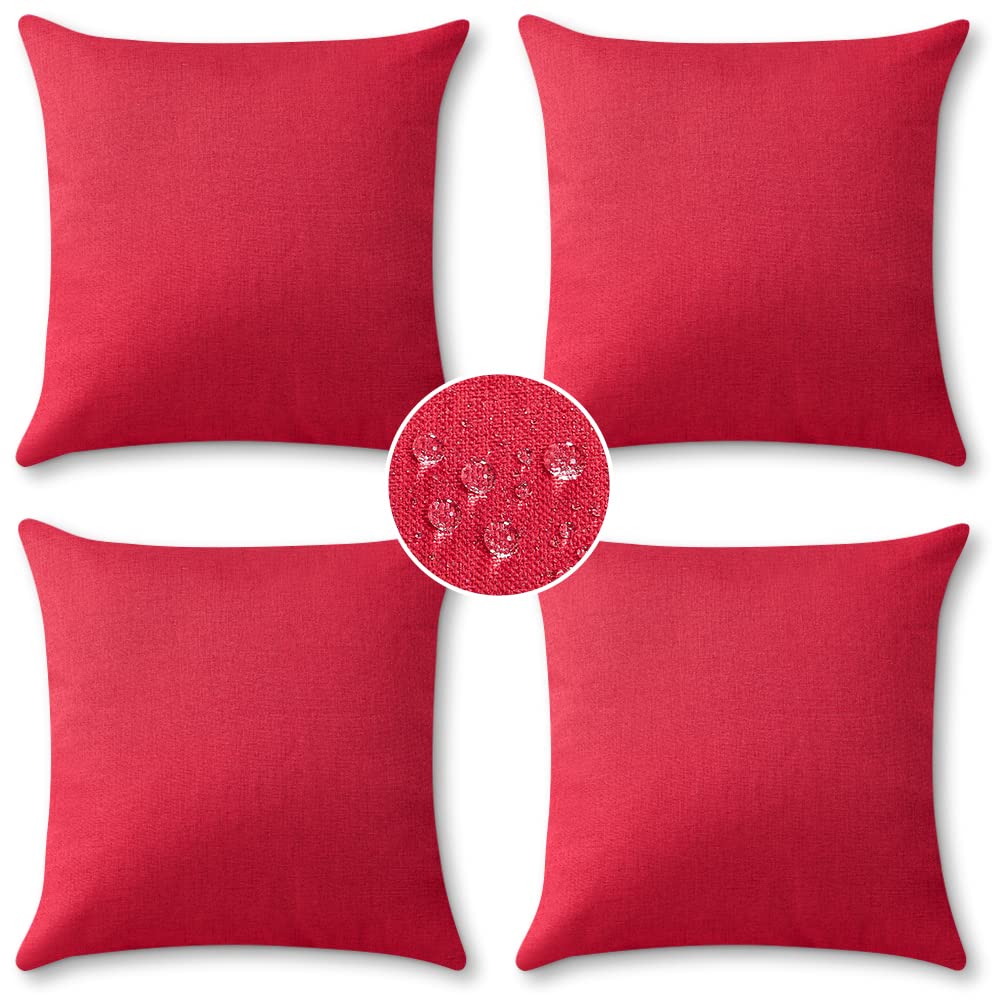 OTOSTAR Waterproof 18x18 Inch Outdoor Decorative Pillow Covers - Square Patio Cushion Cases for Sofa, Garden Furniture, Tent & Home Decor (Set of 4, Red) - Perfect for Outdoor Lounging, Camping & Backyard Relaxation
