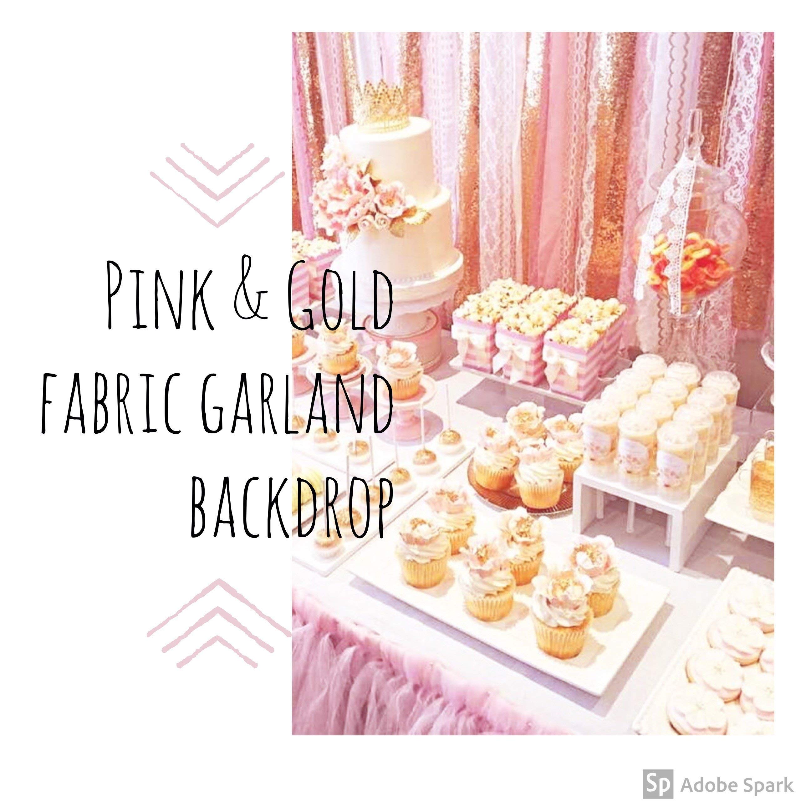 5x6 Pink & Gold Fabric Garland Backdrop with Lace and Sequin - Perfect for Weddings, Baby Showers, and Party Decorations