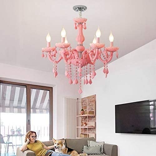 Modern Pink LED Chandelier Light Fixture - Crystal Ceiling Lamp for Girls Room, Kids Bedroom, Living Room & Nursery | Elegant Lighting for Birthday Parties, Wedding Decor & Home Interior Design