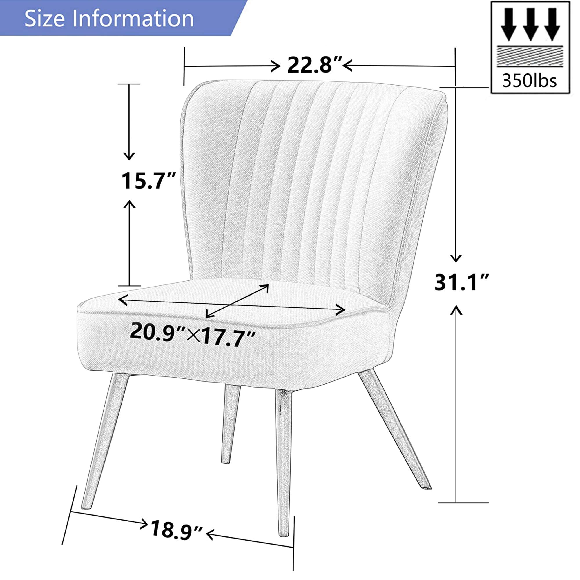 Annjoe Armless Accent Chair - Set of 2 Upholstered Slipper Chairs with Metal Legs for Living Room, Dining Room, Kitchen, Office, Bistro & Cafe - Stylish Blue Home Decor for Small Spaces & Cozy Corners
