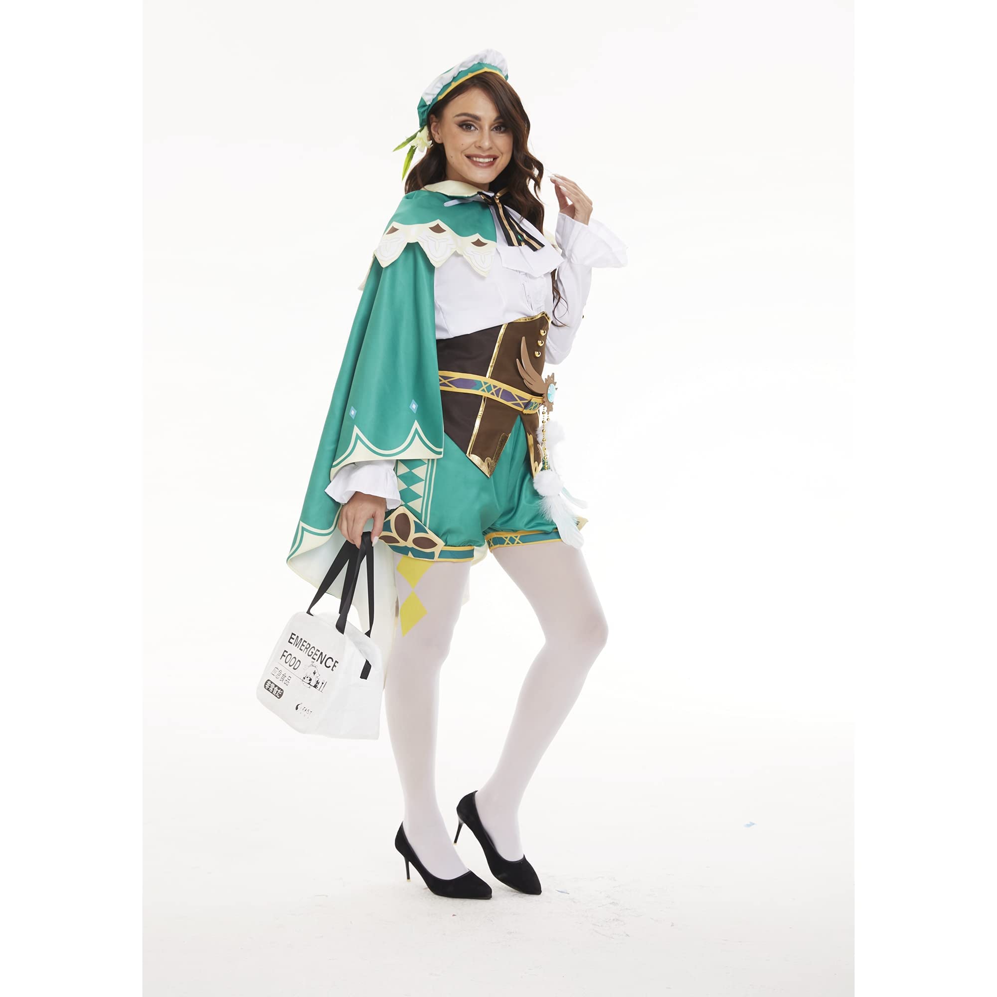 Genshin Impact Venti Cosplay Costume & Paimon Emergency Food Insulated Lunch Bag Set - Halloween Outfit, Anime Convention Cosplay, Game Character Costume for Parties & Collectibles