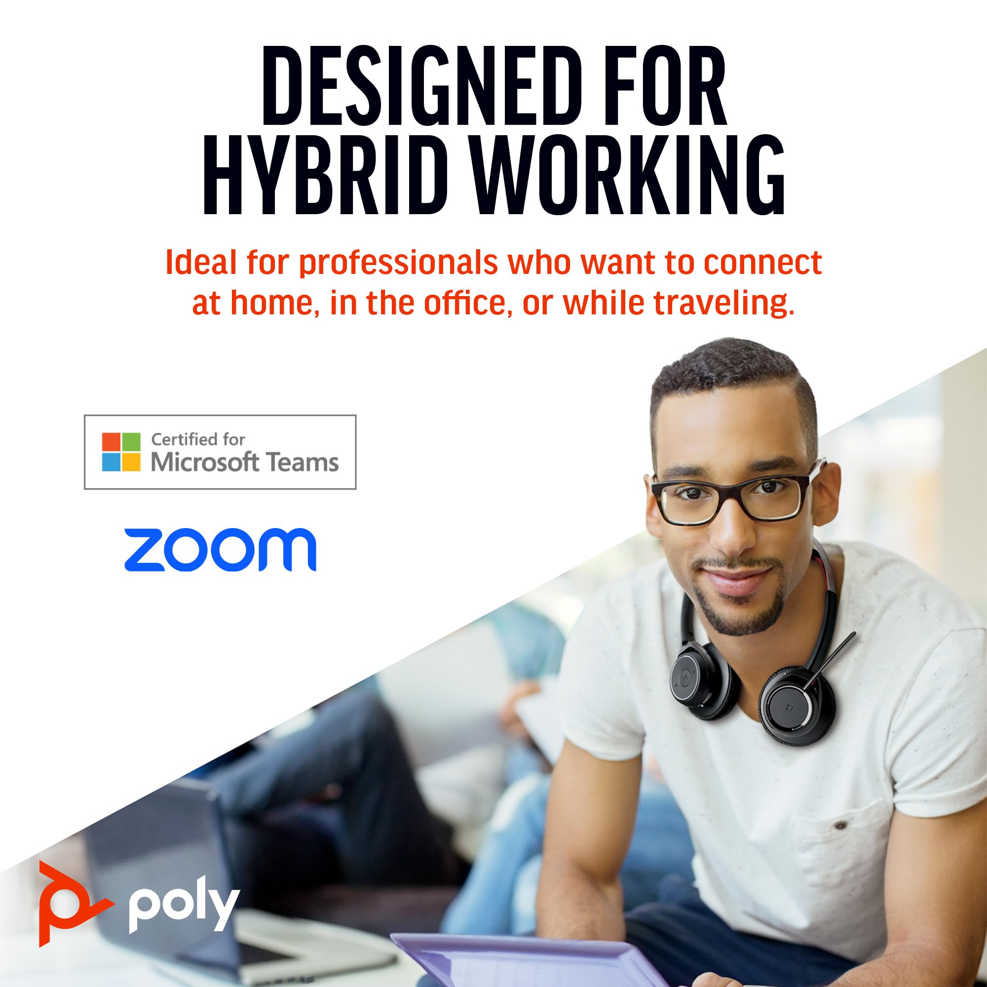 Poly Voyager Focus UC Wireless Headset with Charge Stand - Active Noise Canceling (ANC) Bluetooth Headphones for PC, Mac, Mobile - Certified for Microsoft Teams & Zoom - Perfect for Home Office, Remote Work & Online Meetings