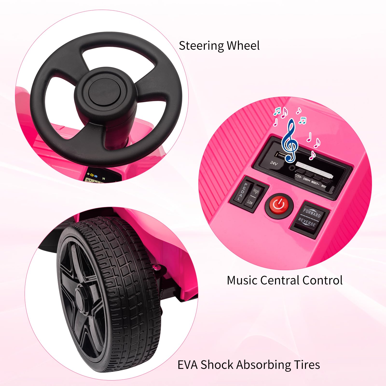 GARVEE 24V Kids Electric Ride-On Car - 2 Seater 4-Wheel Toy with 120W Dual Motors, 200 Lbs Capacity, Remote Control & Parental Modes | Includes Music, USB Port & Storage Box (Pink) - Perfect for Indoor & Outdoor Play, Birthday Gifts for Toddlers