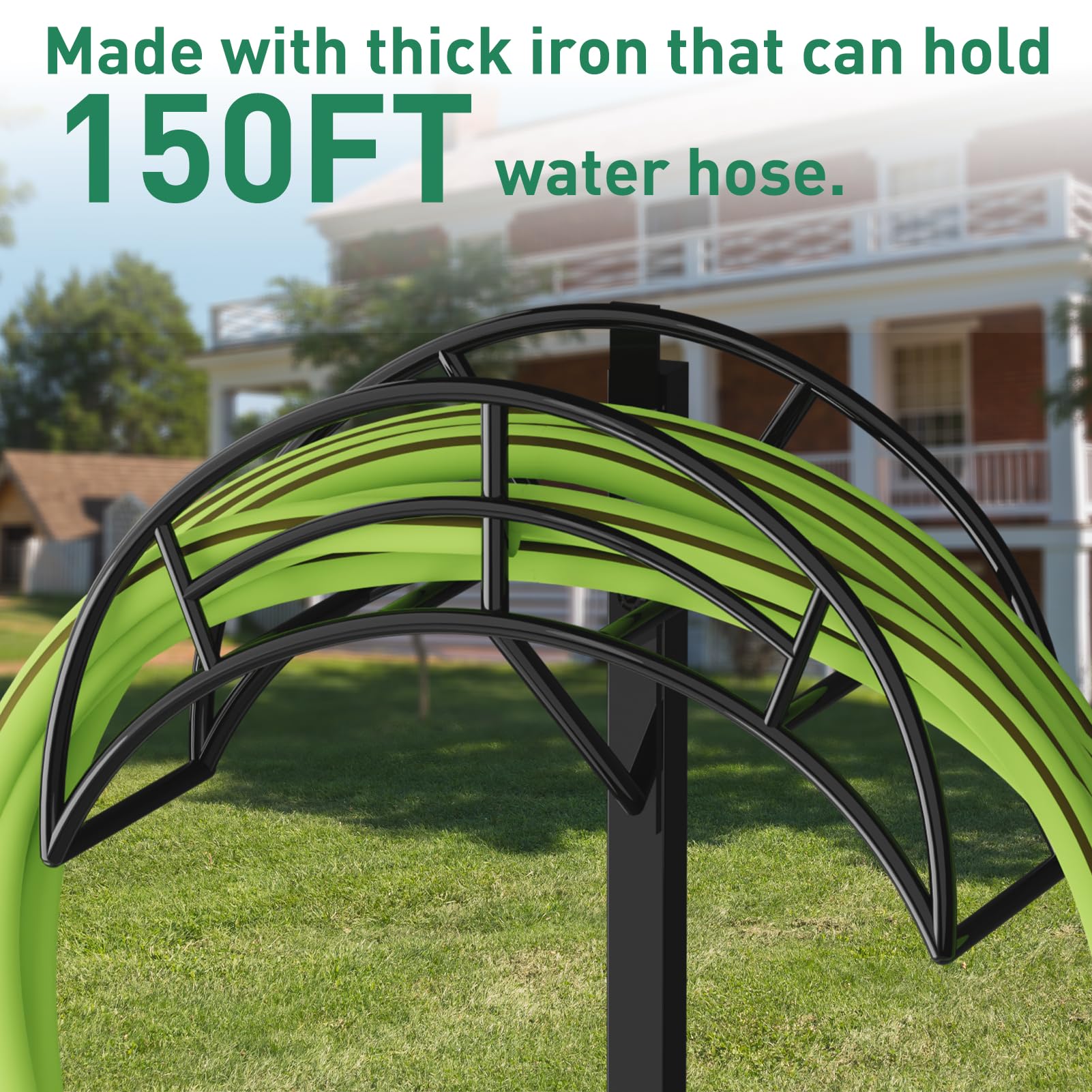 ROSSNY Heavy Duty Metal Hose Stand - Detachable Freestanding Garden Hose Holder with 3 Long Spiky Feet for Outdoor Use | Durable Hose Hanger & Storage Solution for Lawn, Yard, and Garden Watering Needs