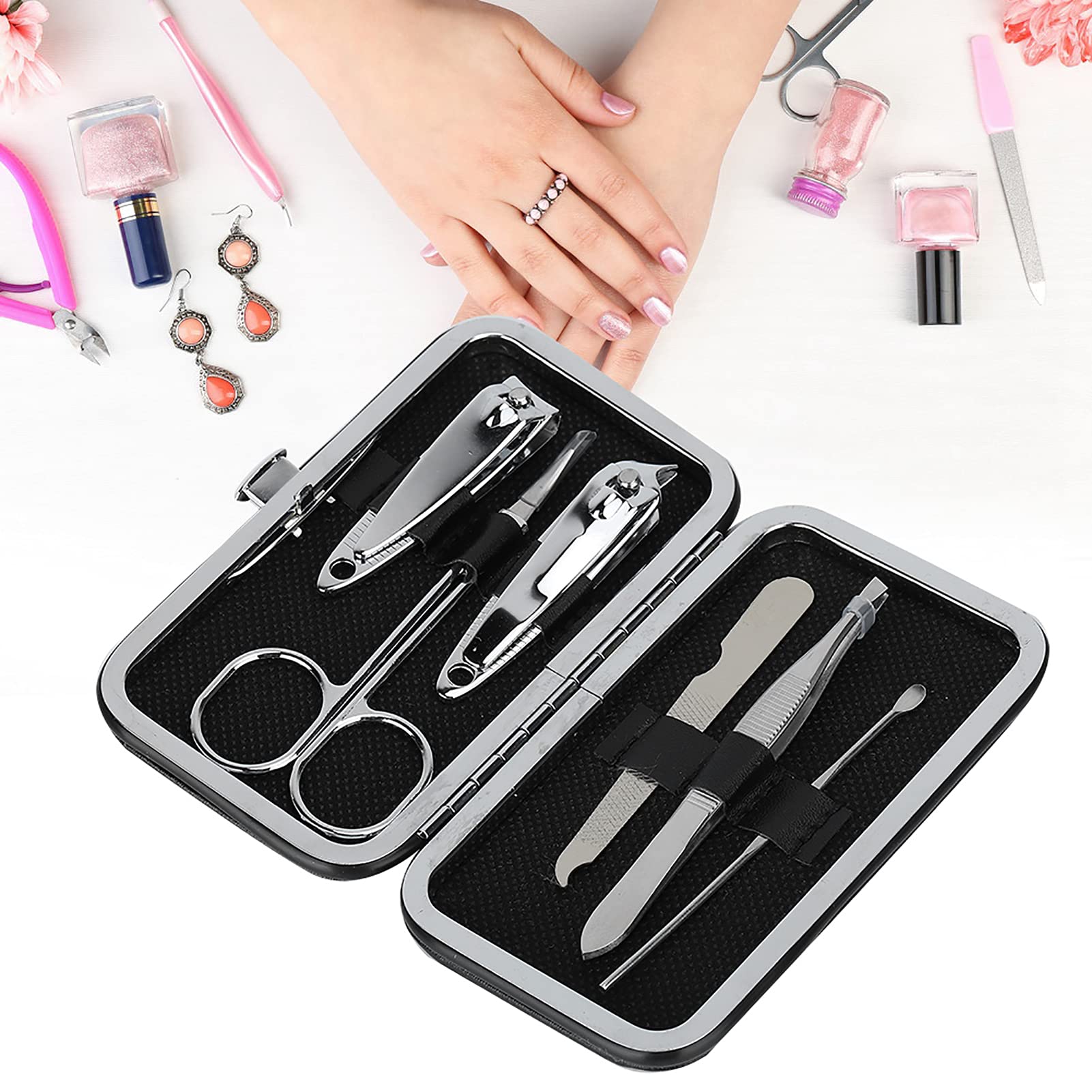 Premium 6-Piece Stainless Steel Nail Clipper Set - Manicure & Pedicure Kit with Nail Scissors, Toenail Clippers, Cuticle Tools & Drill Bits for Women & Men - Perfect for Home Grooming, Travel & Salon Use