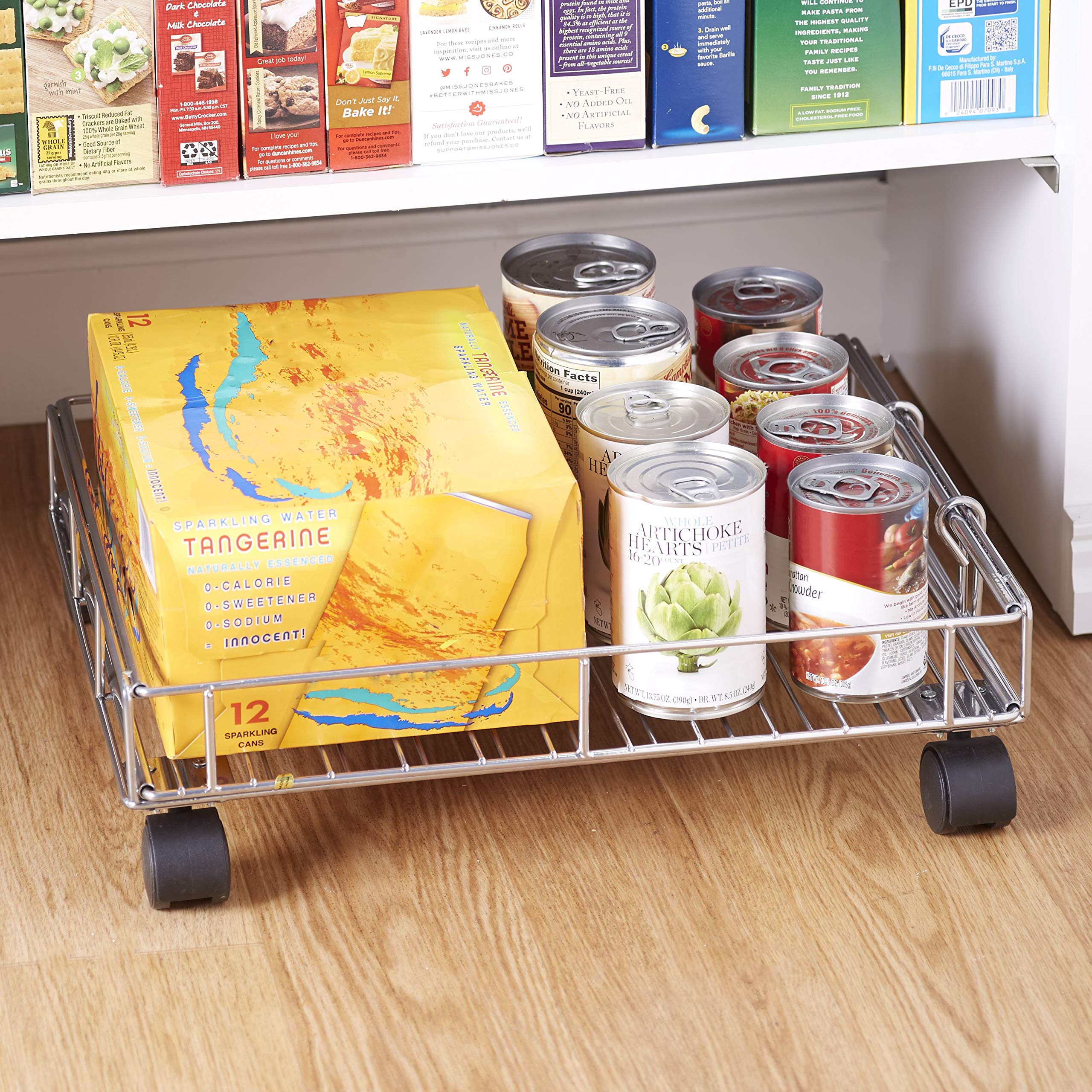 Expandable Rolling Metal Storage Basket for Home & Kitchen - Silver, Space Saving Organizer
