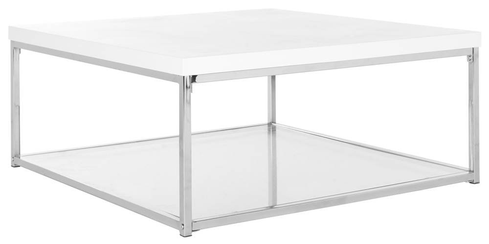 SAFAVIEH Malone Glam White and Chrome Coffee Table - Modern Glass Top Living Room Furniture for Small Spaces, Home Decor & Office Use