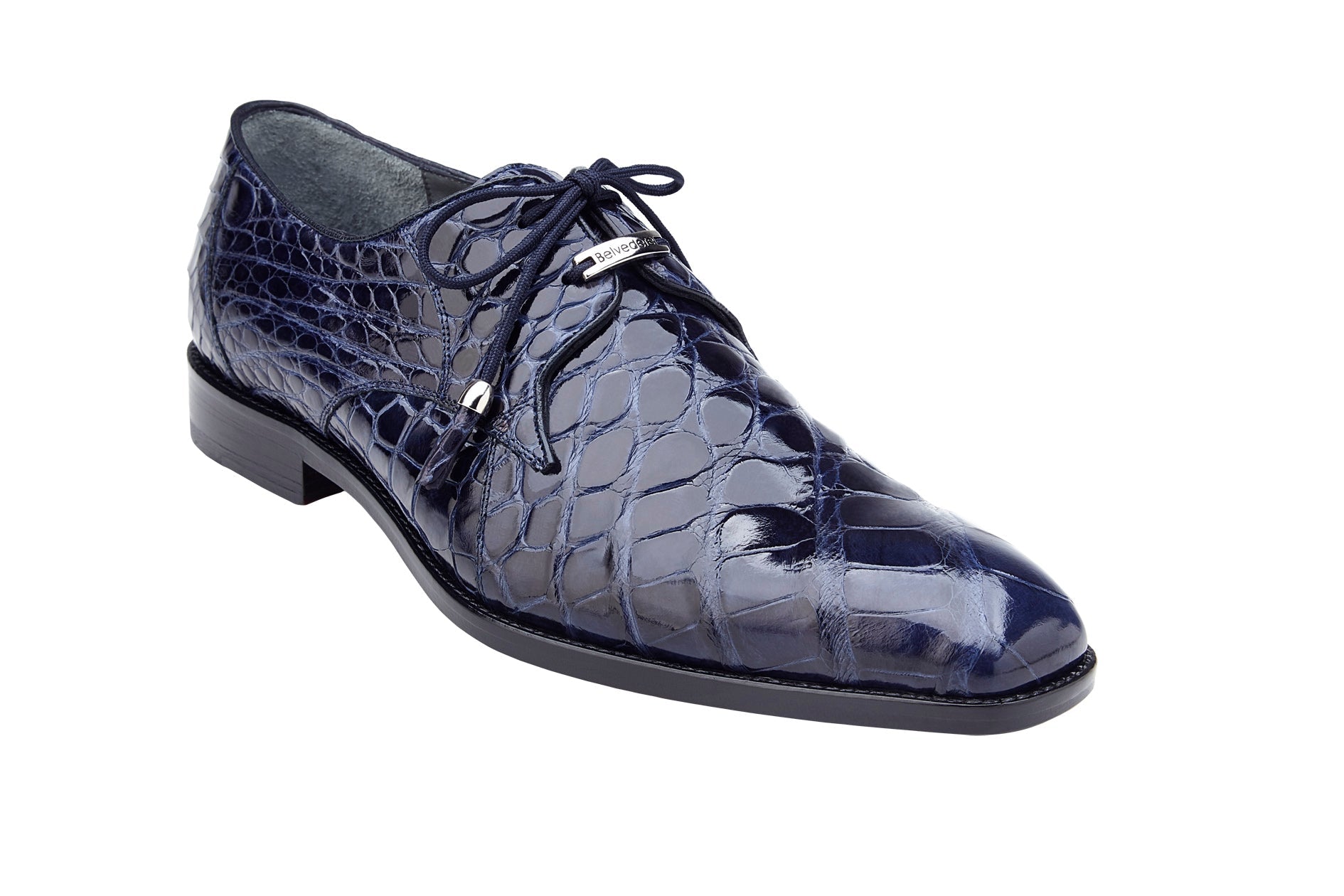 Belvedere Lago Genuine American Alligator Leather Dress Shoes for Men - Navy Blue Formal Business Shoes | Perfect for Weddings, Office & Special Occasions