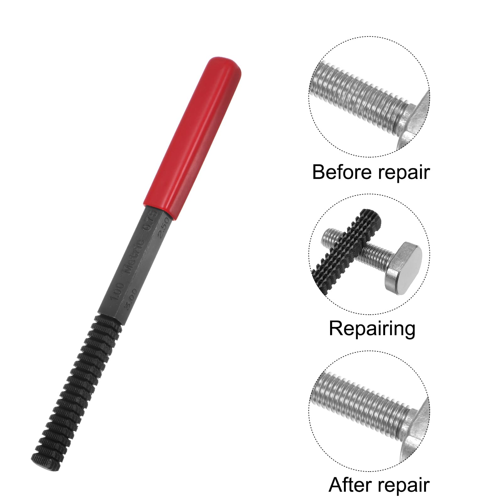HARFINGTON External Thread Restoring File 0.75-3mm Metric Thread Repair Kit - Straight Square Steel Tap with Detachable Handle for Screws & Bolts (Hardware Tool for DIY, Automotive, and Machinery Repairs)