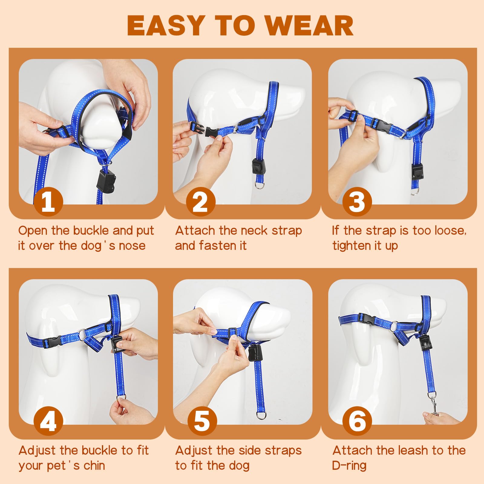 No Pull Gentle Leader Soft Padded Dog Head Halter Collar - Adjustable Pet Training Leash for Small, Medium & Large Dogs - Reflective & Comfortable for Better Control - Perfect for Walking, Training & Obedience (Blue, 2 Pack)
