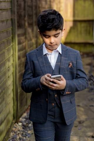 Marc Darcy Boys' Jenson Marine Navy Check 3-Piece Suit | Formal Kids Suit for Weddings, Parties & Special Occasions
