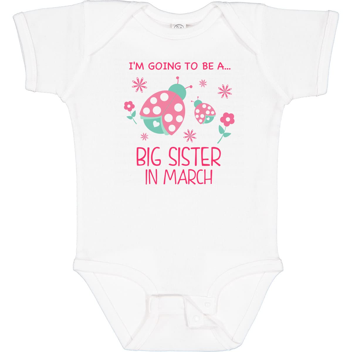 Inktastic 'I'm Going to Be a Big Sister in March' Baby Bodysuit - Soft Cotton Onesie for Newborn Announcement & Sibling Gift
