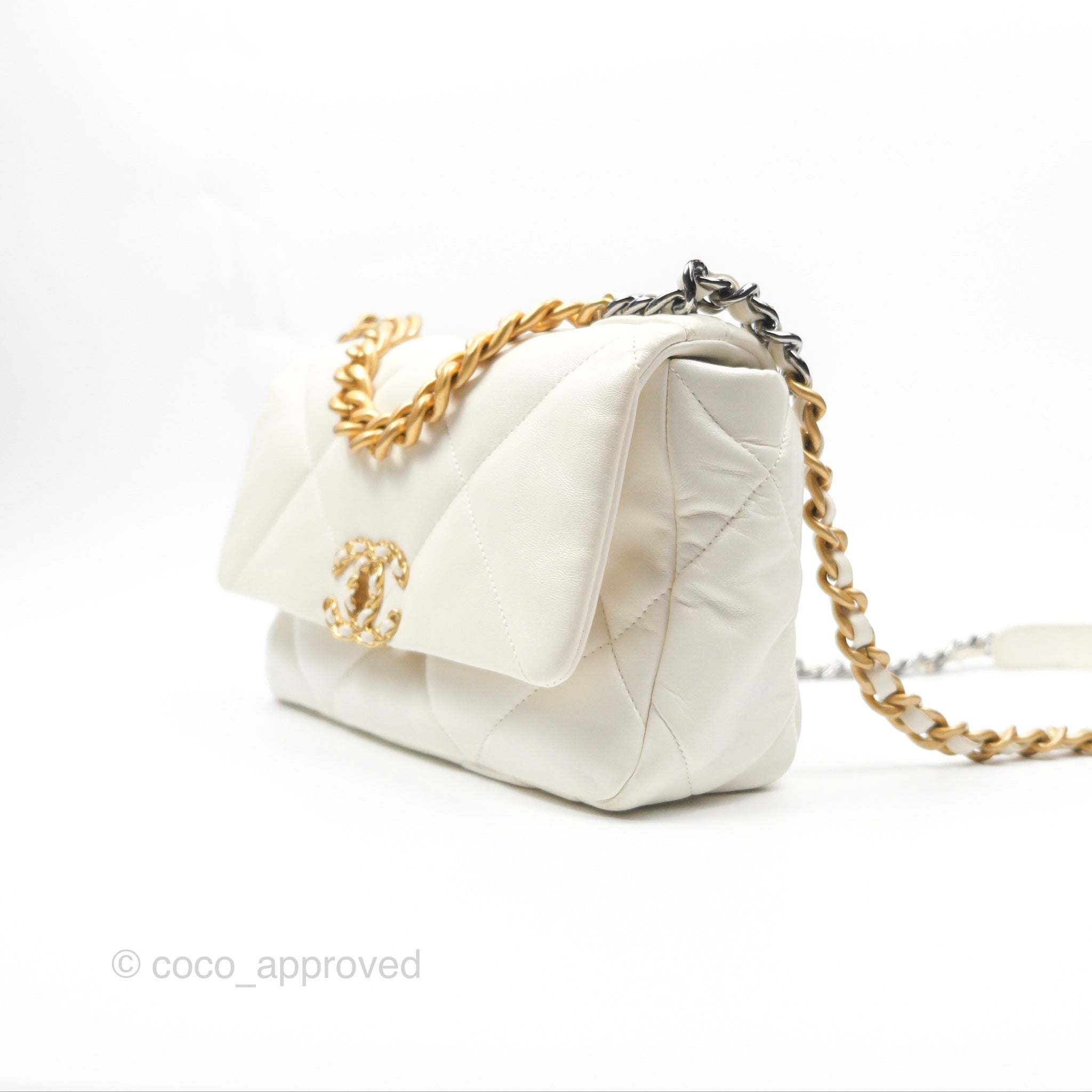 Chanel 19 Small Handbag in Ivory White Lambskin Leather with Mixed Hardware - Luxury Crossbody Bag for Women, Perfect for Date Night & Special Occasions