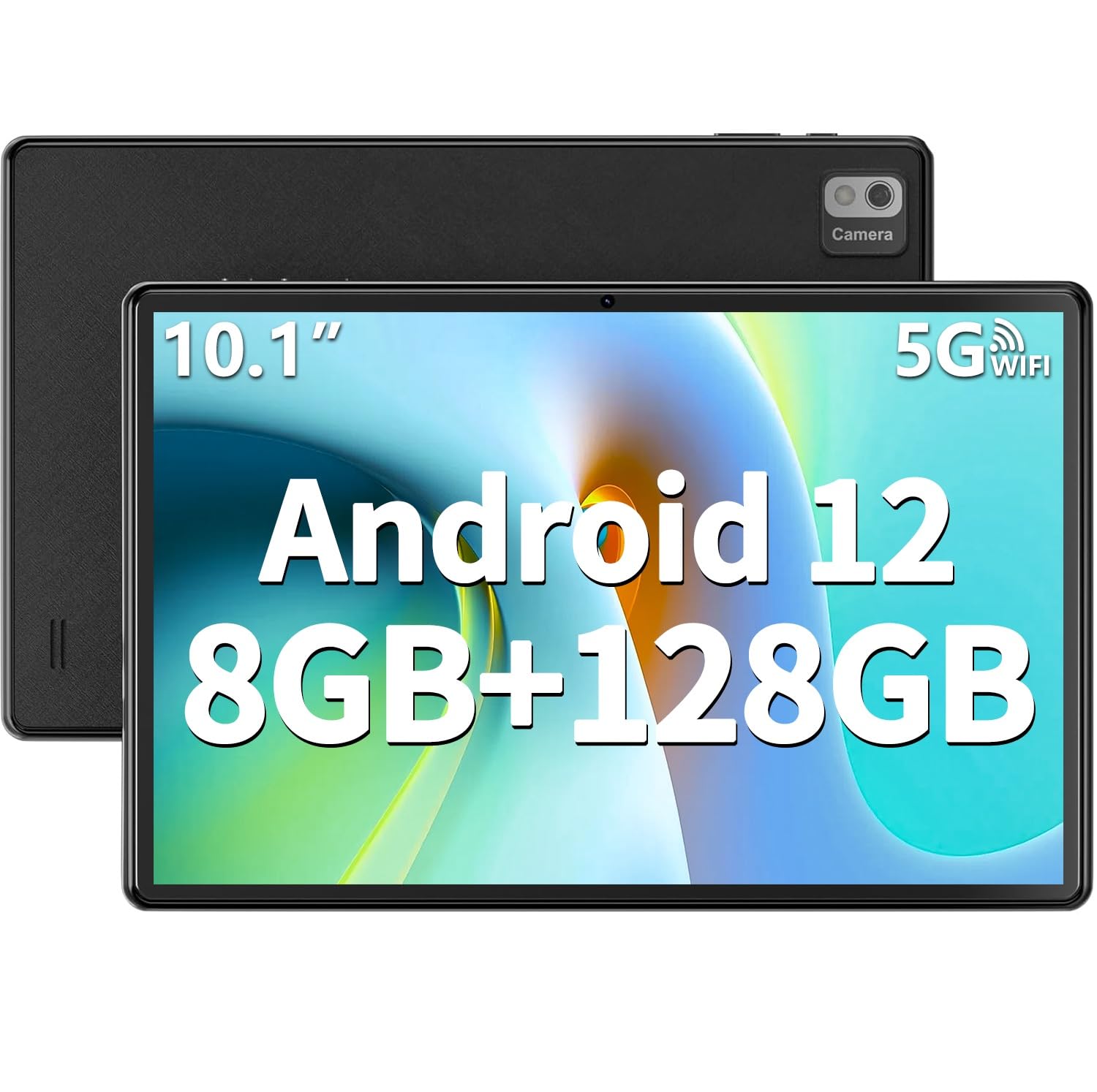 PKHOZ 10.1 Inch Android 12 Tablet - 8GB RAM 128GB Storage, MTK Octa-Core 2.0Ghz Processor, HD IPS Display (1280x800), 5MP+8MP Dual Camera, WiFi Bluetooth, 6000mAh Battery - Perfect for Work, Study & Entertainment - Black