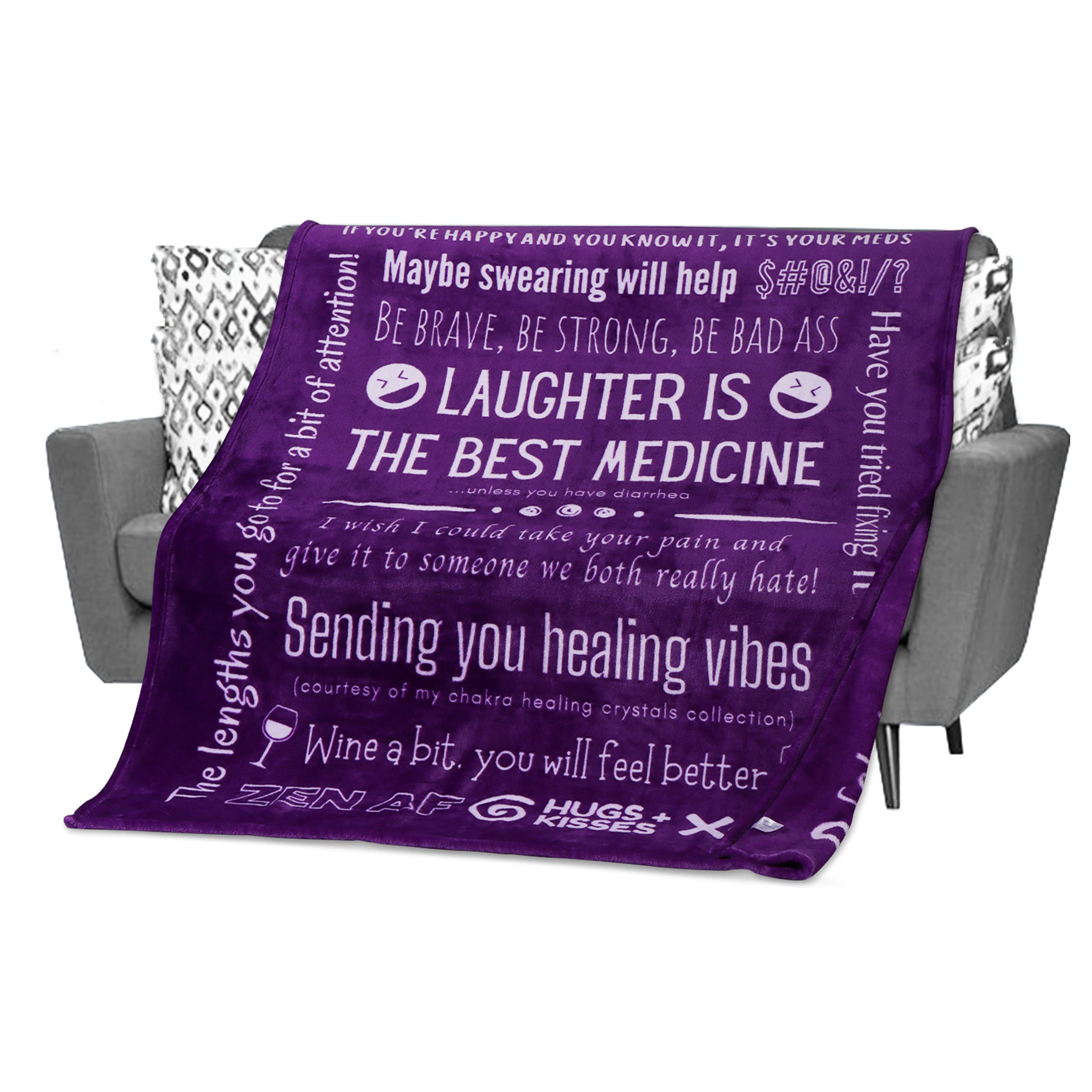 Funny Get Well Blanket for Women - Post Surgery Recovery Gift (Purple) - Perfect for Hospital Stay & Comfort