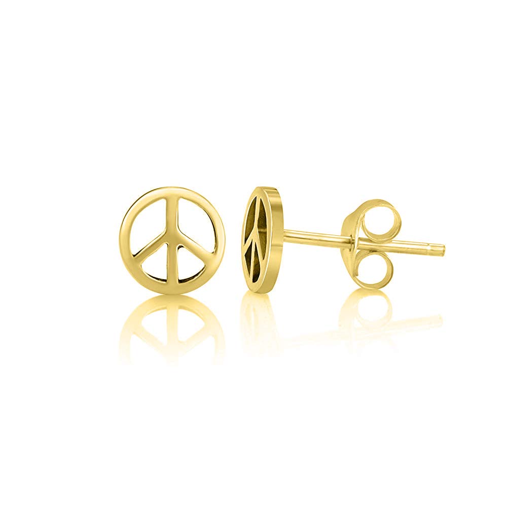 Sterling Silver & Gold Peace Sign Stud Earrings for Women | Small Minimalist Stud Earrings | Perfect for Everyday Wear, Gifts & Boho Style