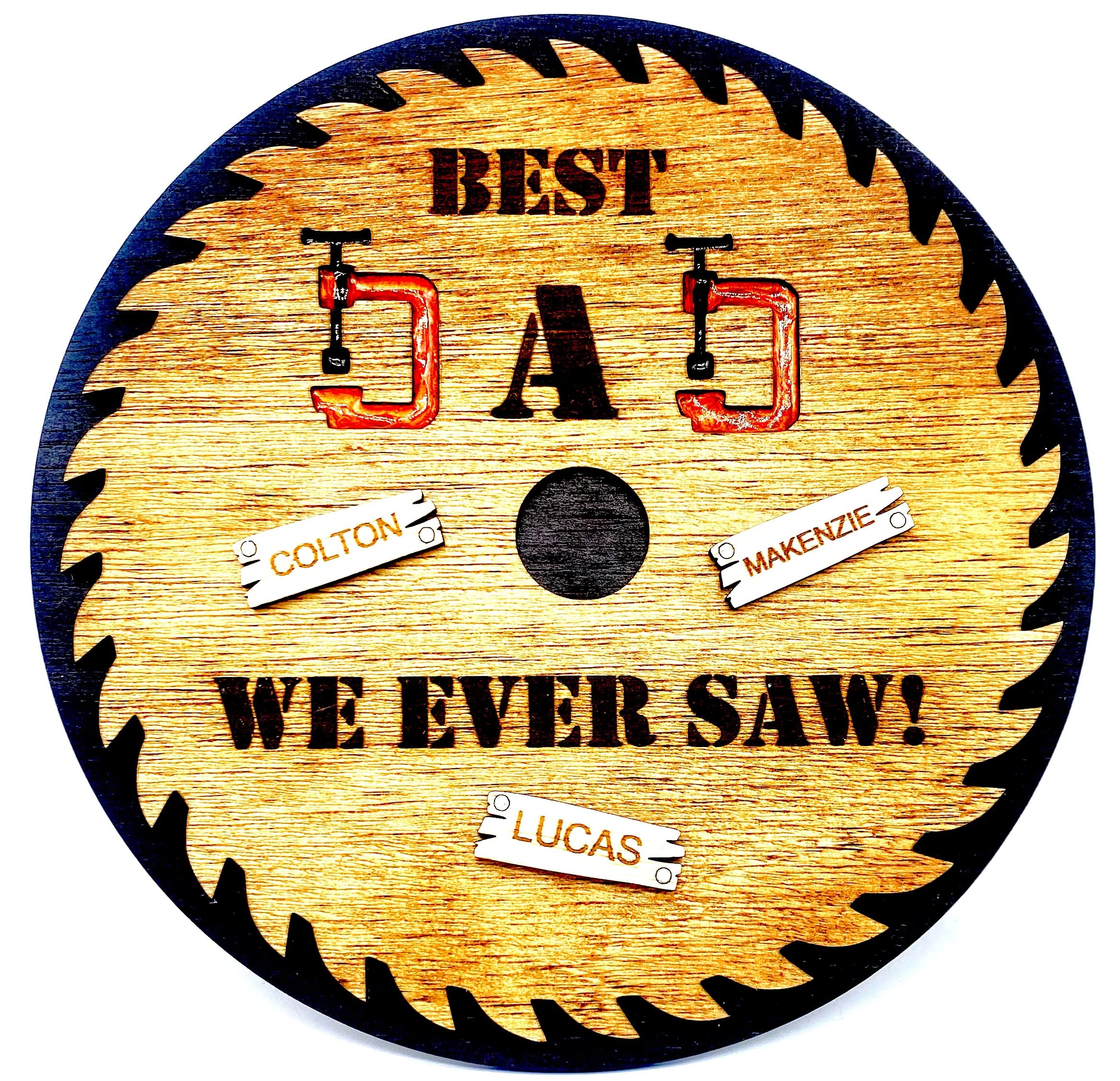 Personalized Father's Day Wood Sign - Custom Dad Gift with Up to 7 Names - Double Layered Miniature Wood Board - Perfect for Home Decor, Office Display & Special Occasions
