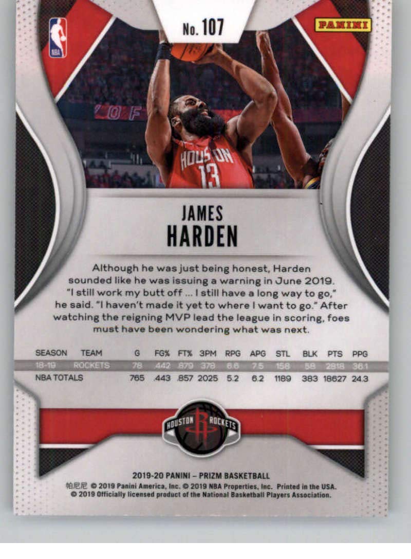 2019-20 Panini Prizm #107 James Harden Houston Rockets Basketball Card NM-MT - Perfect for NBA Collectors, Sports Memorabilia Enthusiasts & Investment Pieces