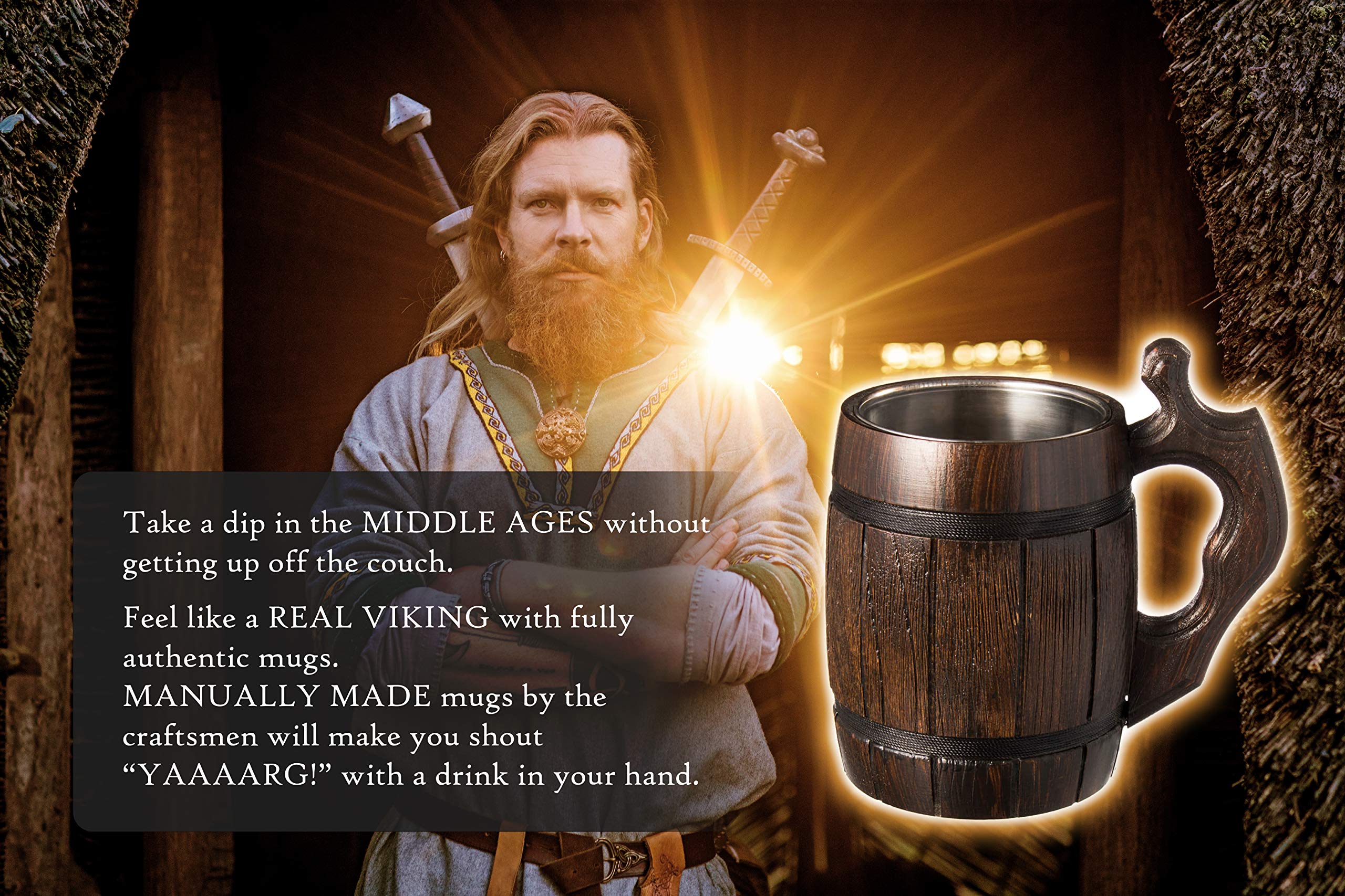 6-Pack 20oz Beer Mugs Set - Stainless Steel Tankard & Wooden Stein - Handmade Gifts for Men (Father's Day, Christmas, Birthday) - Perfect for Home Bars, Parties & Beer Tasting Events - Barrel Brown Design