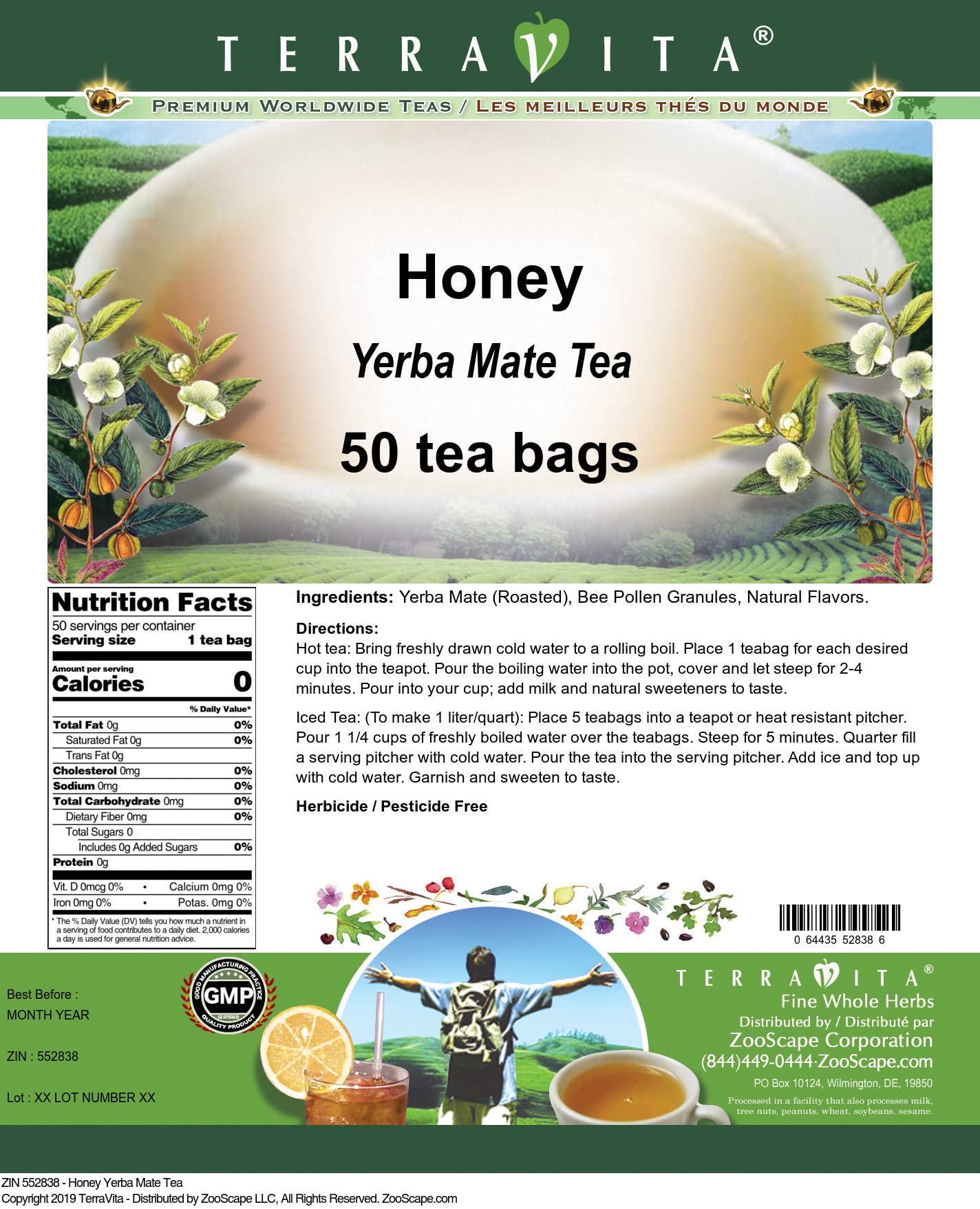 Organic Honey Yerba Mate Tea Bags (3 Pack, 50 Bags Each) - Natural Energy Boost, Antioxidant Rich - Perfect for Morning Focus, Workout Fuel & Afternoon Pick-Me-Up