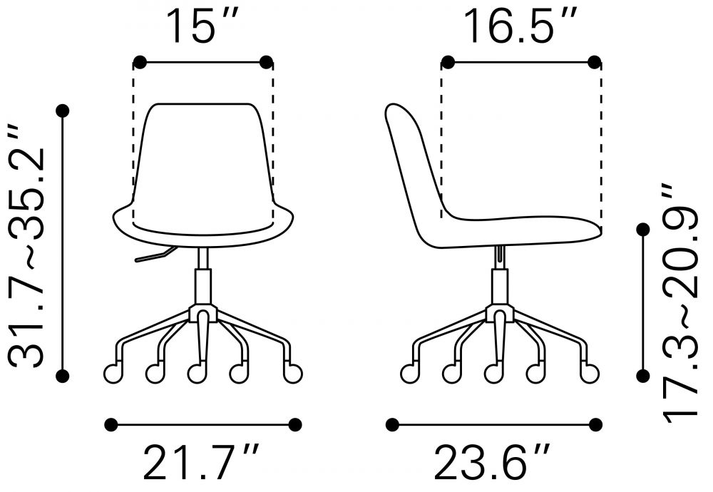 Zuo Modern Byron Office Leather Armless Chair - Ergonomic Executive Desk Chair for Home & Office Workspace - Comfortable Leather Task Chair for Professionals
