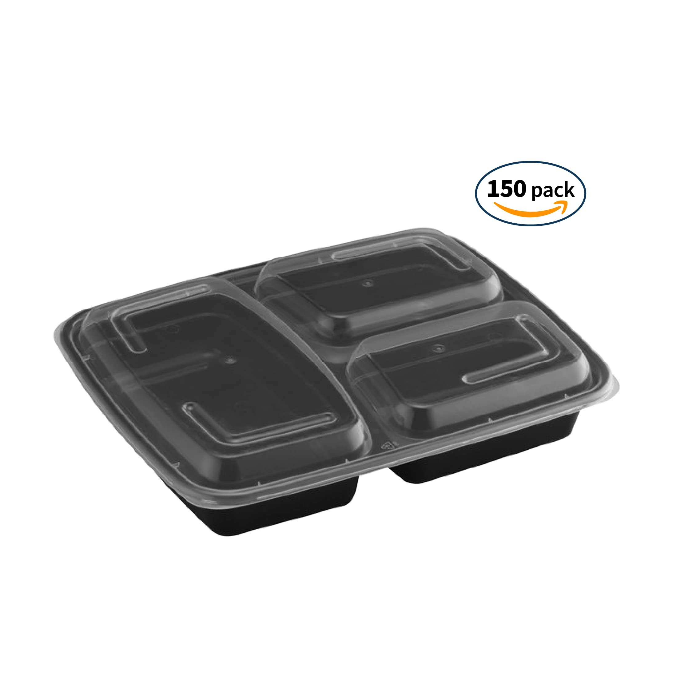 TIYA 48 oz Takeout Food Containers - Bulk 150 Pack with Lids - Reusable Plastic Compartment To-Go Boxes - Microwavable & Dishwasher Safe - BPA-Free & Leak-Proof for Restaurants, Meal Prep, Catering, and Leftovers Storage
