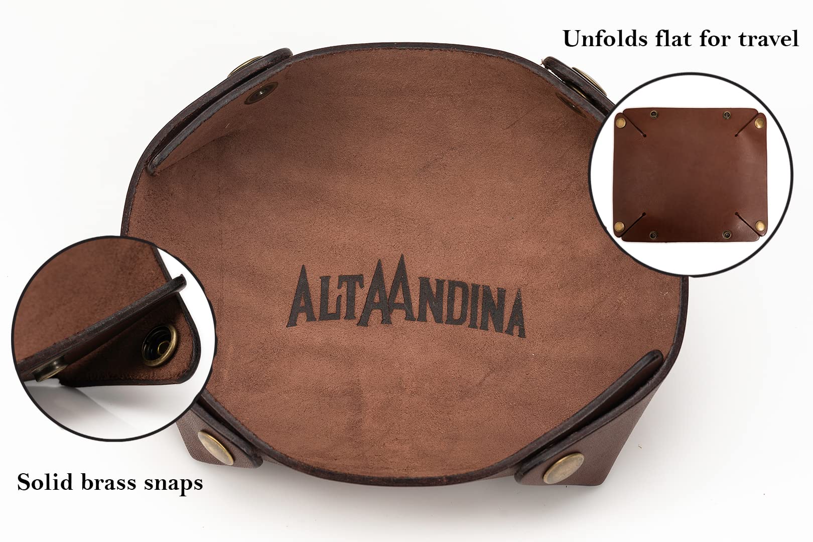 Premium Vegetable-Tanned Leather Travel Valet Tray - Collapsible Catchall Organizer for Keys, Wallet & Jewelry | Flattens for Storage | Perfect Nightstand & Dresser Tray for Men & Women (Brown Café) | Ideal for Home, Office & Travel Accessories Organization