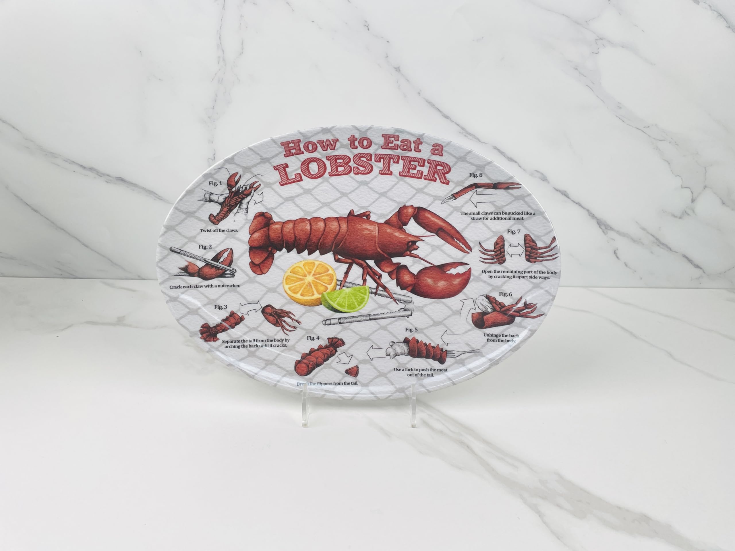 4 Oval Plastic Lobster Plates with Easy-to-Follow Eating Diagram - Perfect for Seafood Dinners, Parties, and Outdoor Picnics