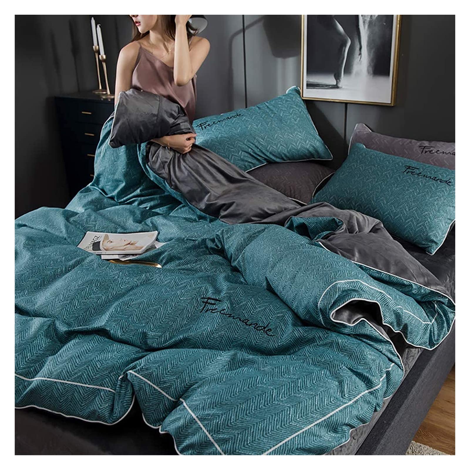 Premium Slumber Duvet Cover Set - 4 Piece Double Bedding Set with Duvet Cover, Fitted Sheet & Flat Sheet | Soft & Warm Winter Quilt Cover for Cozy Nights (Green, Double Size) | Perfect for Master Bedroom, Guest Room & Cold Weather Comfort