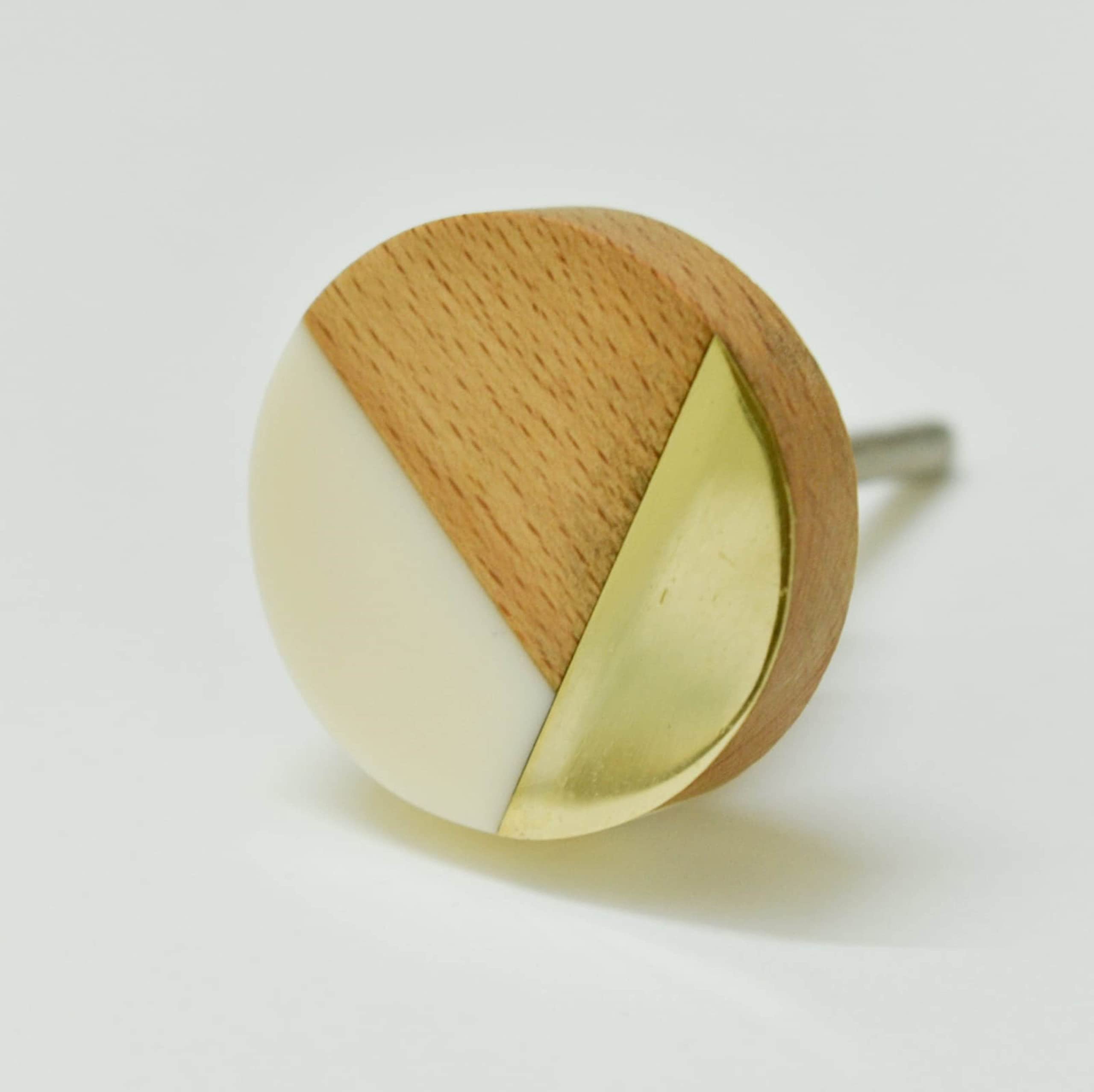 Modern Wood Brass Resin Cabinet Knobs - Set of 6 White Decorative Drawer Pulls for Dresser, Wardrobe & Furniture Hardware | Elegant Home & Office Upgrade