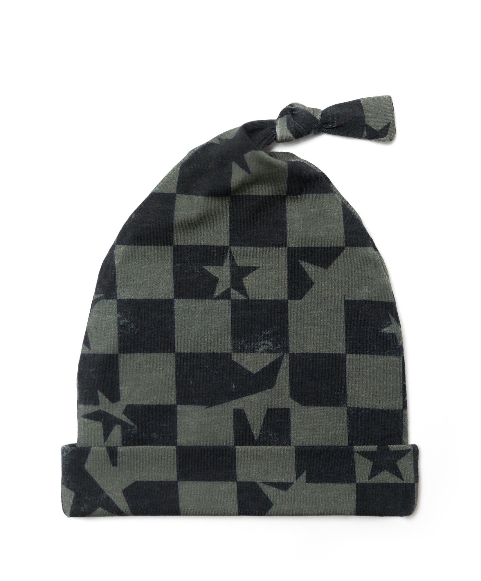 Olive Green Checkered Star Knotted Beanie Hat - Soft Winter Beanie for Women & Men - Perfect for Outdoor Activities, Hiking, and Cold Weather Fashion