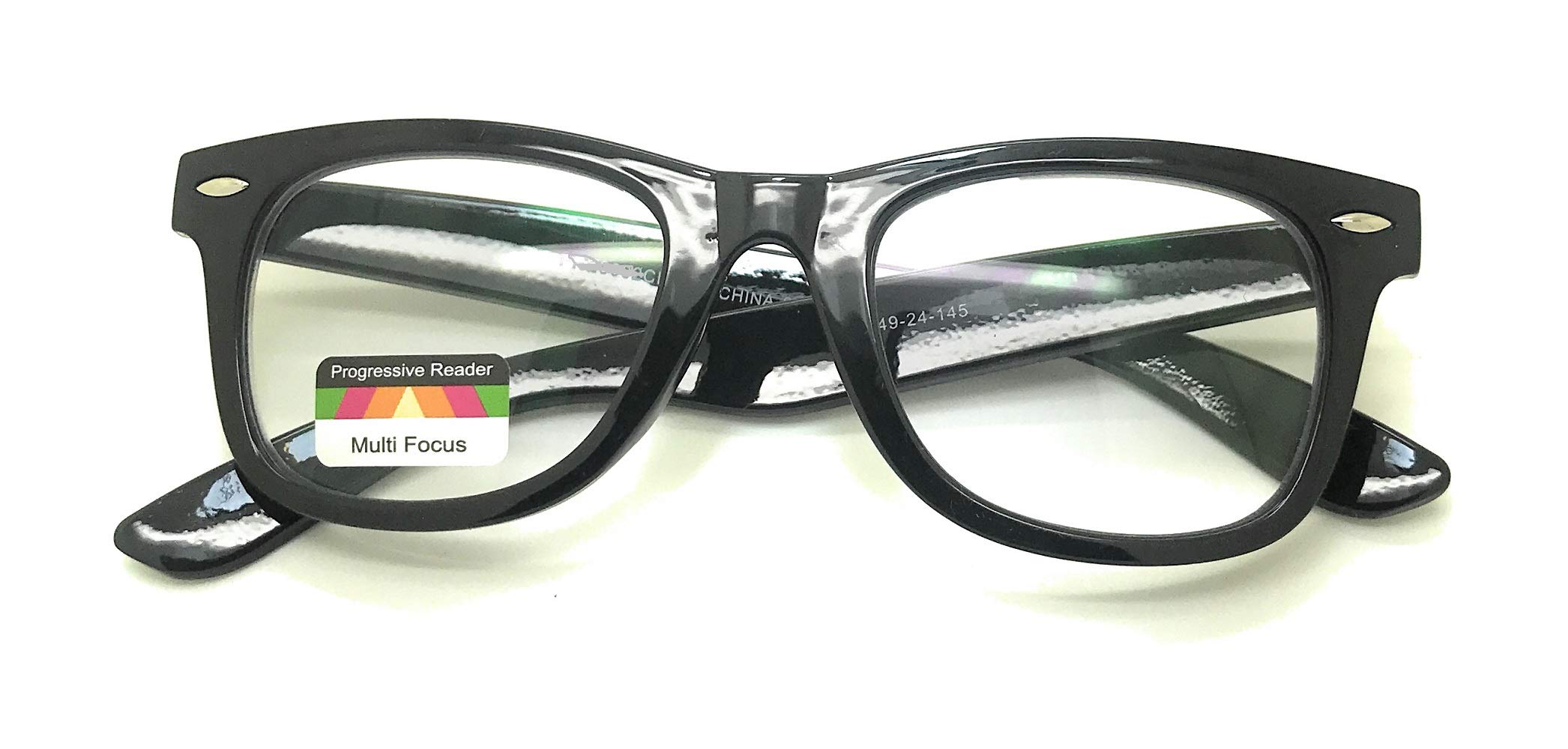 Multi Focus Progressive Reading Glasses - 3 Power Levels in 1 Frame - Square Horn Rim Eyeglasses for Computer, Reading & Close Work