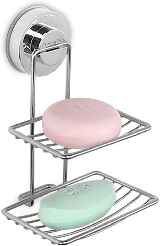 Stainless Steel Soap Dish for Shower with Strong Suction Cup - No Drill Adhesive Soap Holder for Bathroom Wall - Perfect for Bar Soap Storage in Wet Areas - Ideal for Showers, Bathtubs and Sinks
