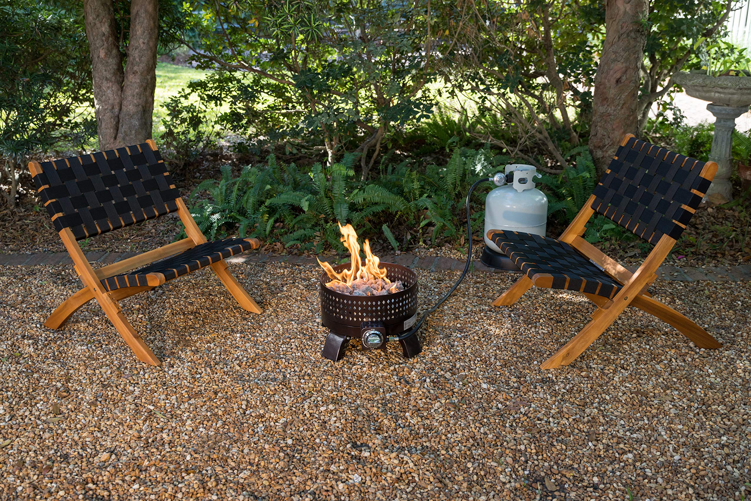 Patio Sense 62774 Sava Folding Chair - Solid Acacia Wood with Woven Seat & Back - Indoor Outdoor Portable Low Slung Chair for Porch, Lawn, Garden, Fishing & Sporting Events - Black Webbing - Perfect for Camping, Picnics, and Backyard Relaxation