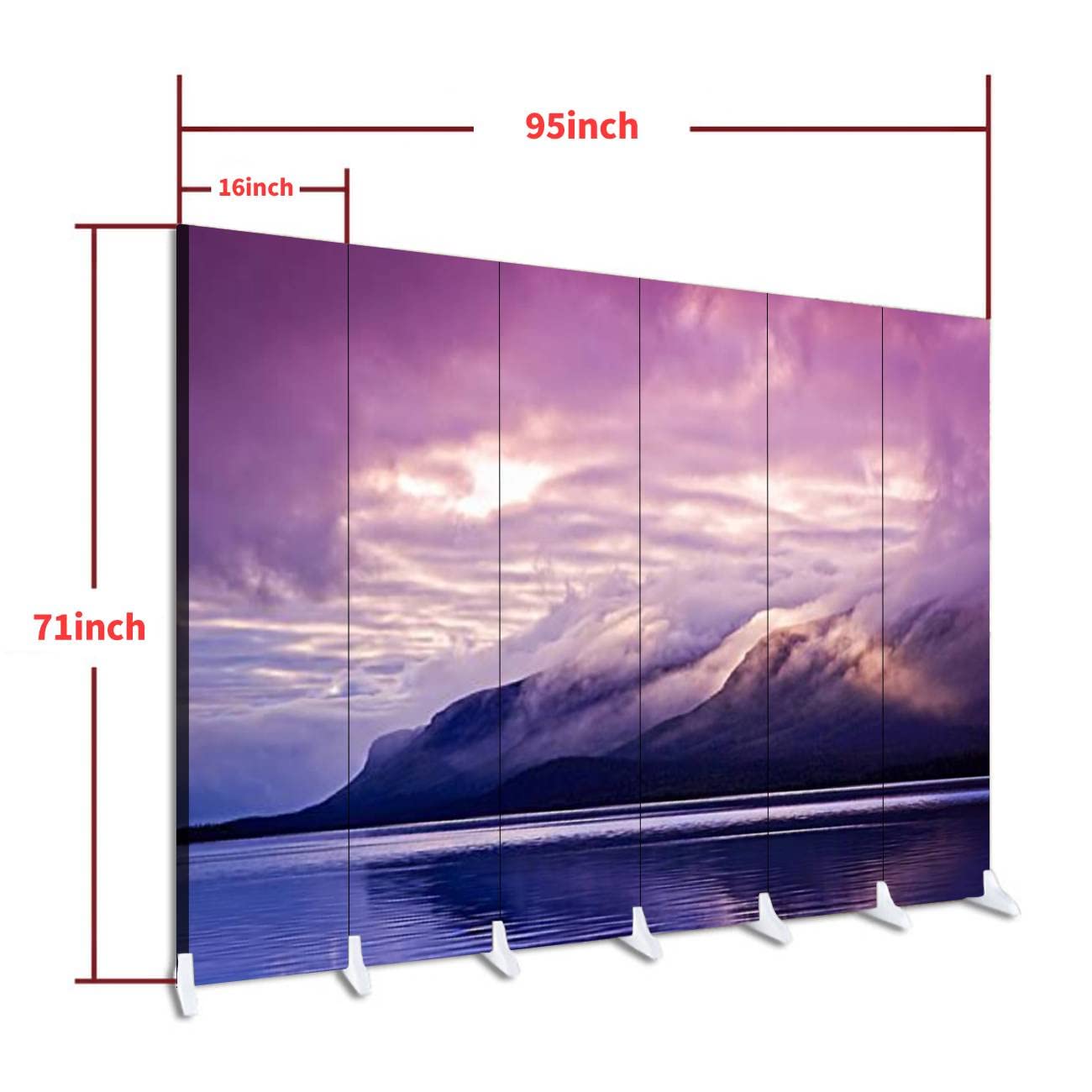 Wooden Folding Room Divider with Mountain Landscape Print - 6 Panel Privacy Screen for Home & Office - Dual-Sided Canvas Partition for Indoor Spaces, Bedroom, Living Room & Studio Decor