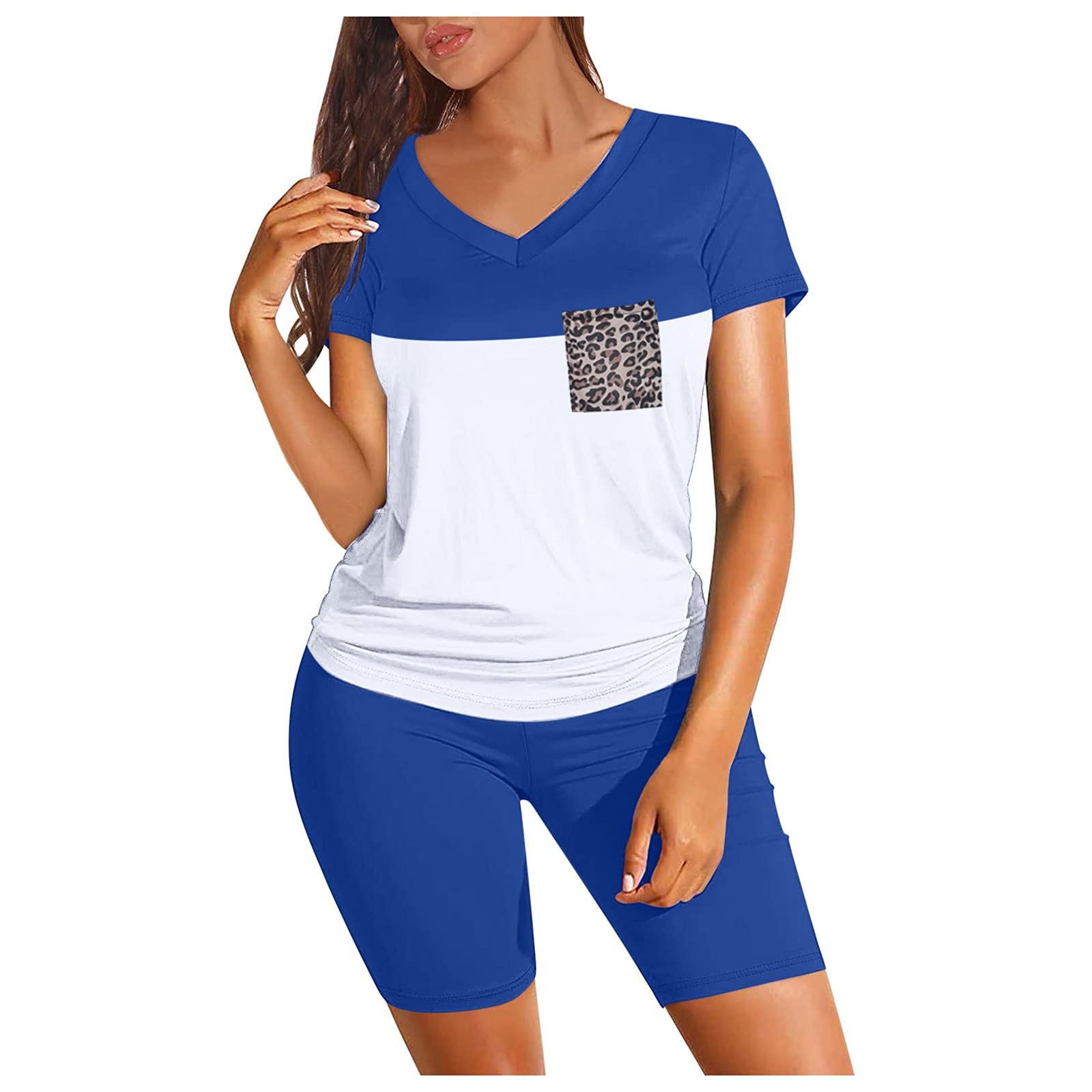 Women's 2-Piece Workout Outfit - V-Neck Sports Top & Shorts Set for Yoga, Gym & Running | Trendy Matching Activewear for Women & Girls