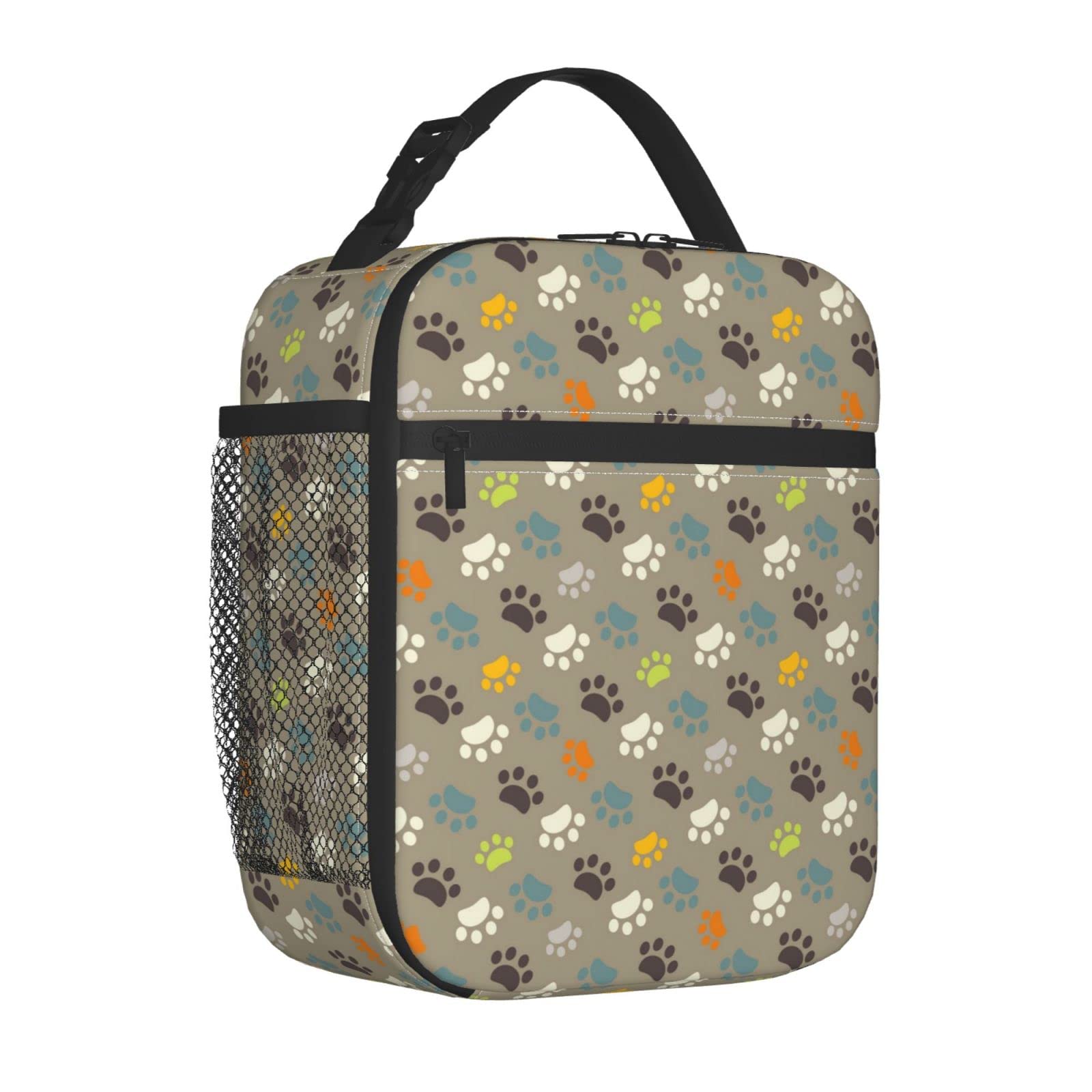 Insulated Reusable Lunch Bag for Women & Men - Leakproof Cooler Tote with Paw Print Design for Office, School, Picnic & Beach | Portable Insulated Lunch Box for Work & Outdoor Activities
