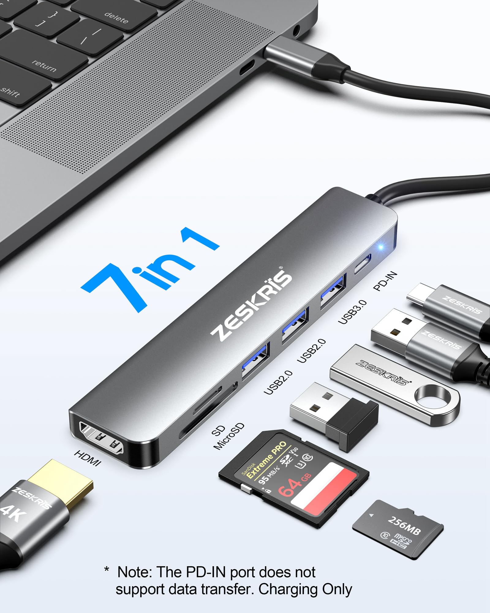 7-in-1 USB C Hub with 4K HDMI, 100W PD Charging, 3 USB-A Ports, SD/TF Card Reader - Compatible with MacBook Pro/Air, iPad Pro, iMac, iPhone 15 Pro/Pro Max, XPS, Thinkpad - Perfect for Work, Travel & Home Office Connectivity