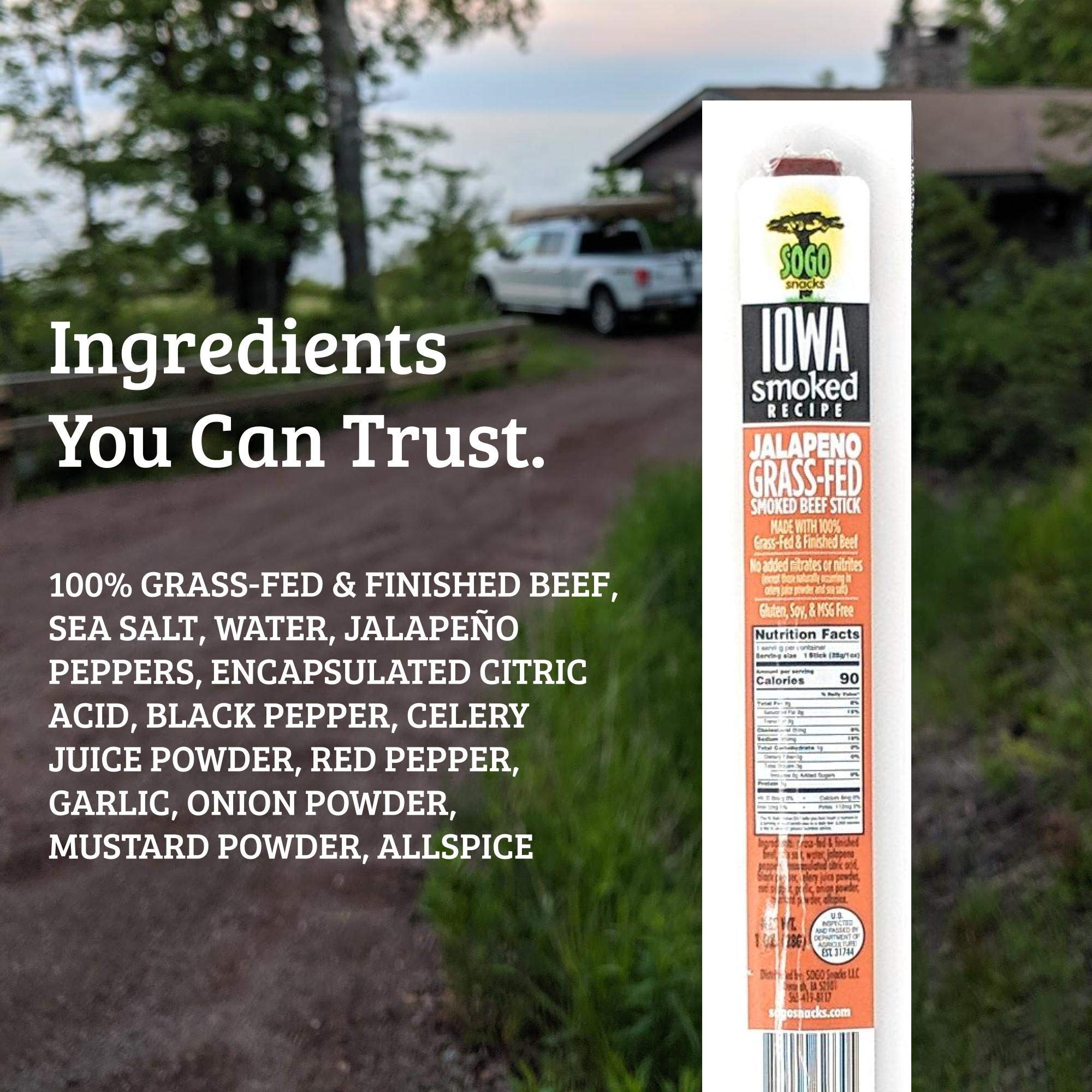 Sugar-Free Jalapeño Smoked Beef Jerky Sticks - Non-GMO Grass-Fed, No Nitrates, Gluten, Soy, MSG, Dairy or Nuts - Paleo, Whole30 & Keto Friendly Snacks (144 Count) - Perfect for Hiking, Camping & Low-Carb Diets