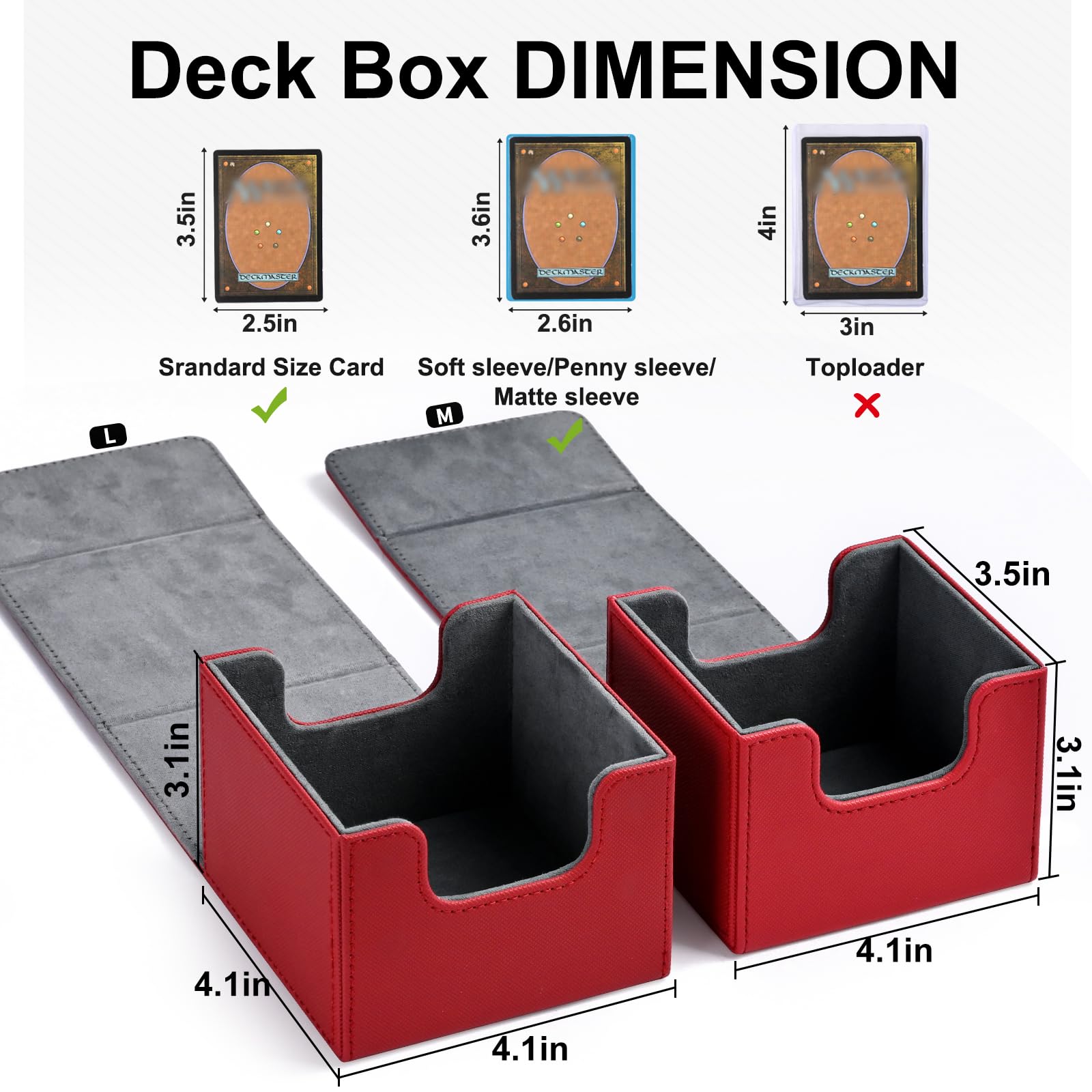 Premium Leather Magnetic Deck Box for MTG, TCG & CCG Cards - Holds 120+ Single Sleeved Cards | ZLCA Commander Deck Storage Case for Magic: The Gathering, Pokémon & Yugioh (Black & Red) - Perfect for Game Nights, Tournaments & Card Collection Protection