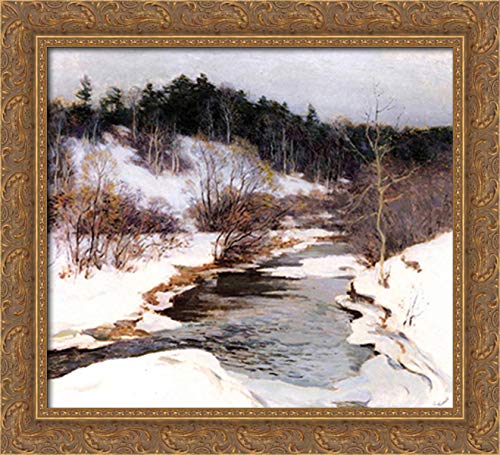 The Frozen Pool by Willard Metcalf - 22x20 Gold Ornate Wood Framed Canvas Art - Perfect for Living Room, Bedroom, or Office Décor
