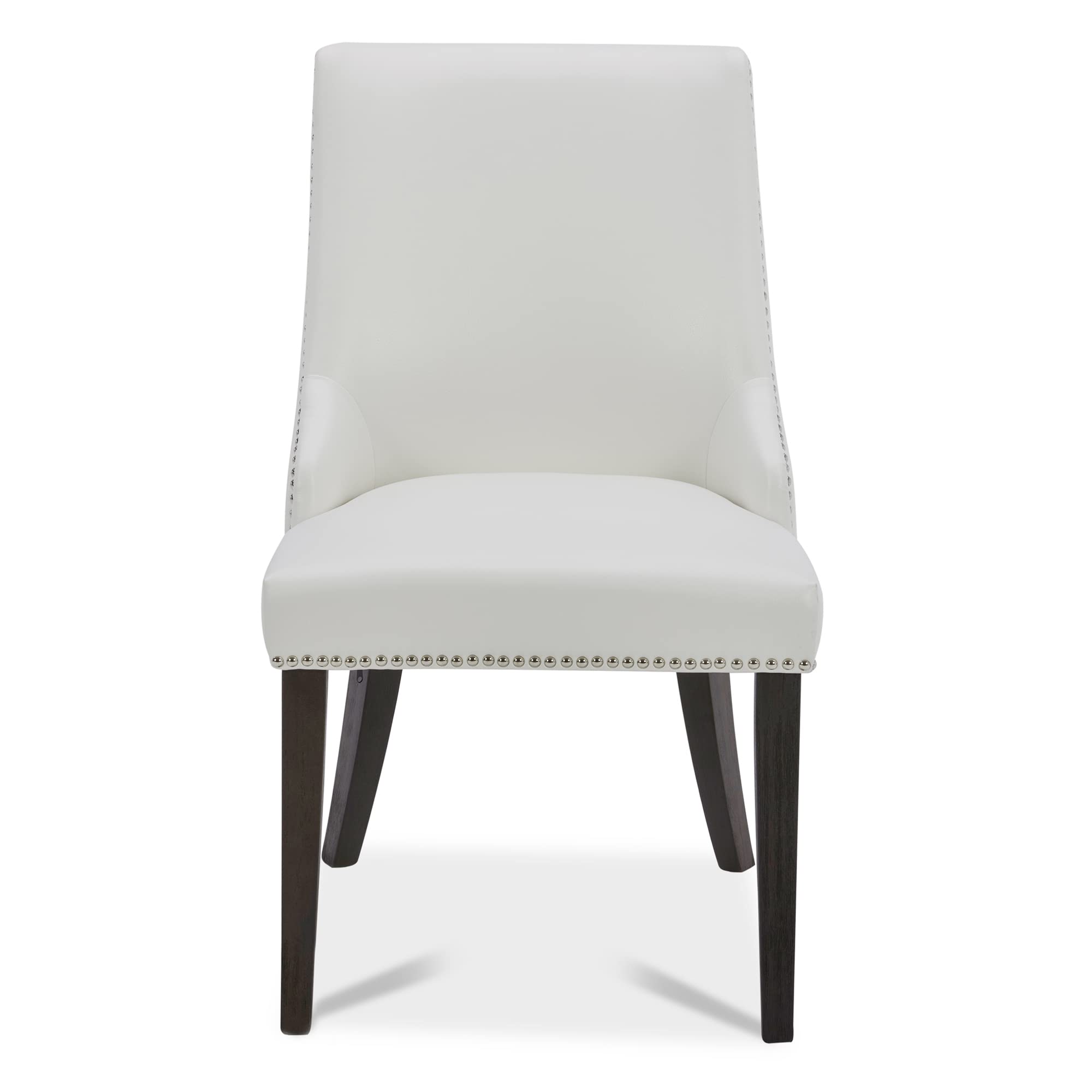 CHITA Farmhouse Dining Chairs with Nailhead Trim - Set of 2 White Faux Leather High Back Upholstered Chairs for Kitchen, Dining Room & Breakfast Nook | Comfortable Seating for Family Meals & Entertaining Guests