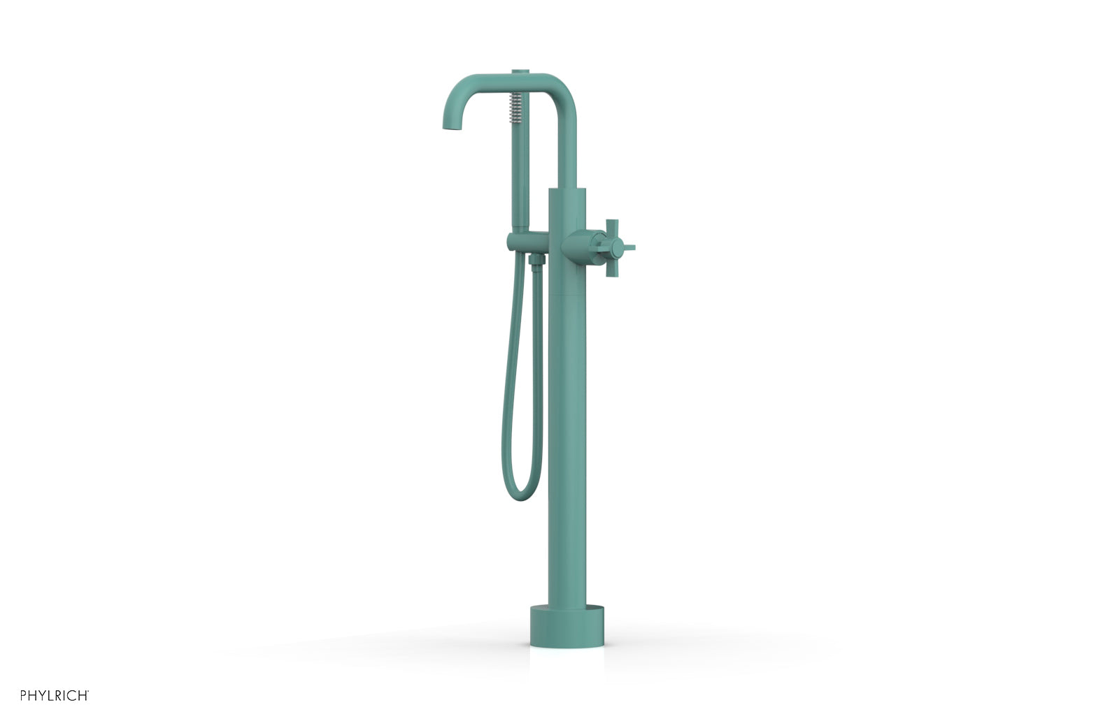 BASIC Low Floor Mount Tub Filler with Cross Handle and Hand Shower - D132 45 03 - Perfect for Modern Bathroom Renovations and Spa-Like Shower Experiences