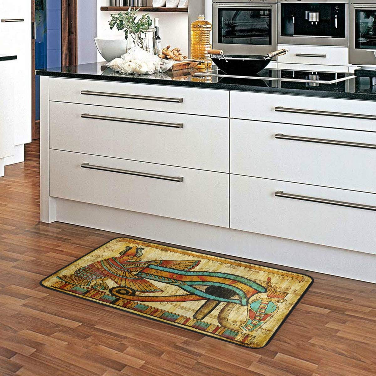 ALAZA Egyptian-Themed Non-Slip Kitchen Floor Mat - 39x20 Inch Washable Rug for Entryway, Hallway, Bathroom, Living Room & Bedroom - Perfect for High-Traffic Areas & Home Decor (1.7'x3.3')